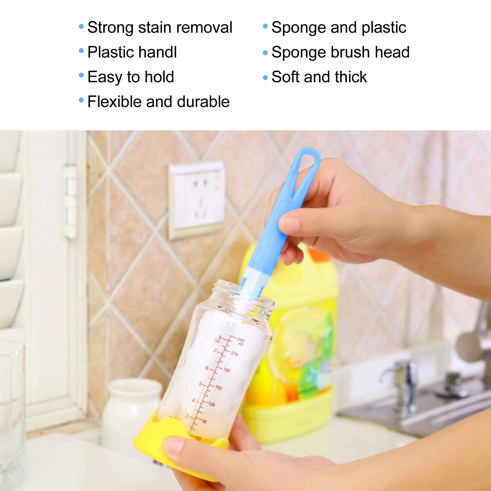 50pcs Long Handle Bottle Cleaning Brushes - Premium Sponge Brush Set for Baby Bottles, Water Bottles, Mugs & Narrow Containers - Perfect for Home, Kitchen, Nursery & Travel Use