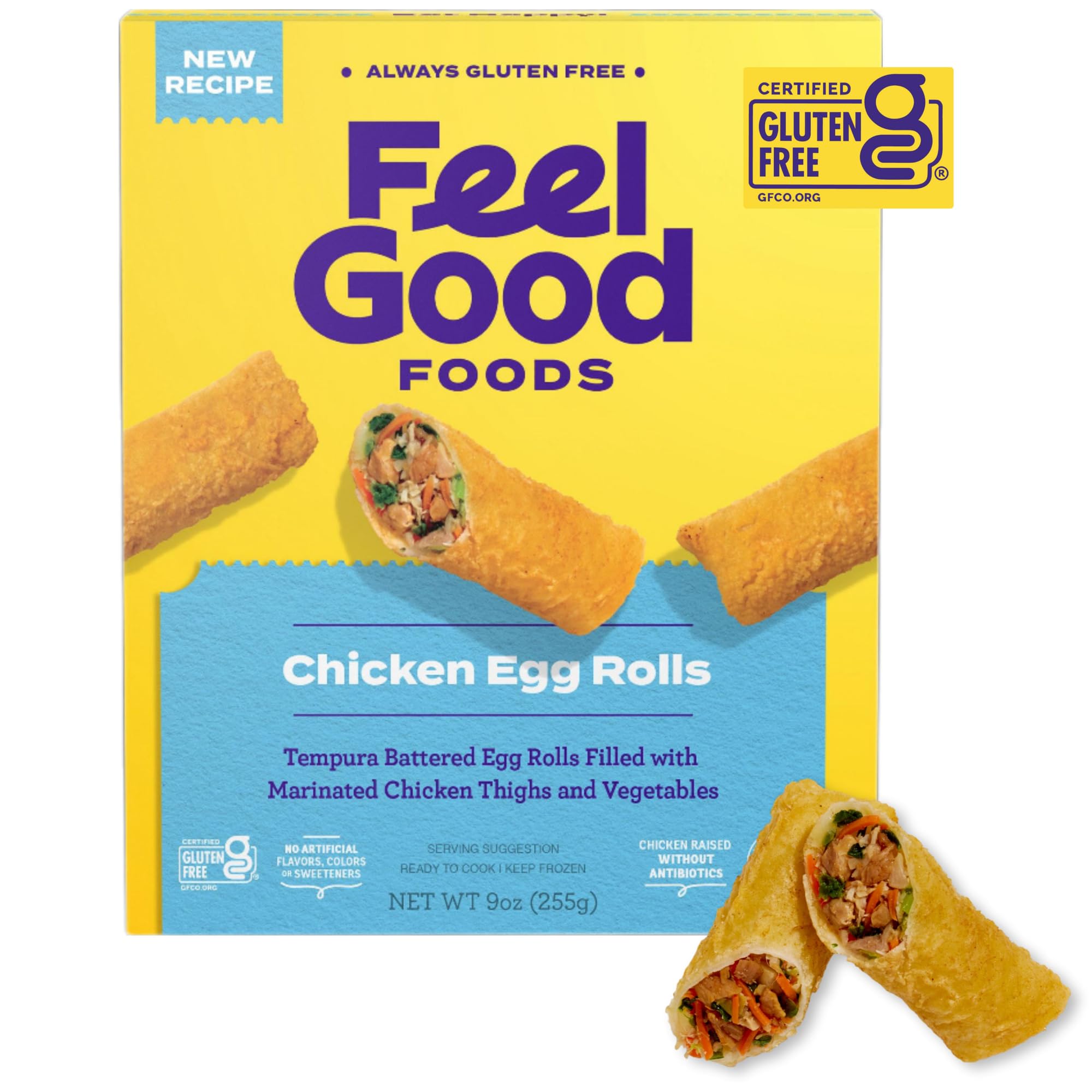 Feel Good Foods Gluten Free Chicken Egg Rolls - 9 Ounce (Pack of 1) | Perfect for Quick Snacks, Party Appetizers & Healthy Frozen Meals