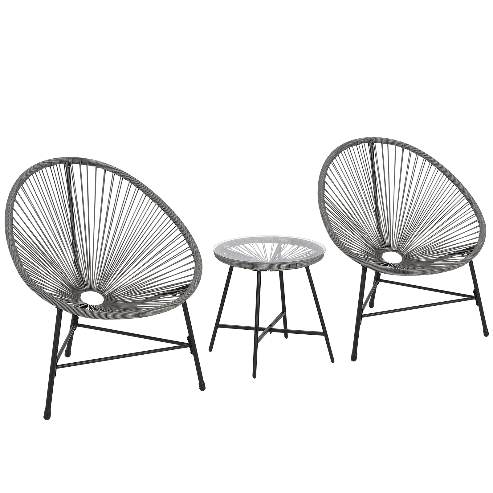 GARVEE 3-Piece Outdoor Patio Furniture Set - Acapulco Woven Rope Chairs with Glass Top Table - All-Weather Bistro Set for Yard, Balcony, Poolside (Grey) - Perfect for Relaxing, Entertaining & Outdoor Dining