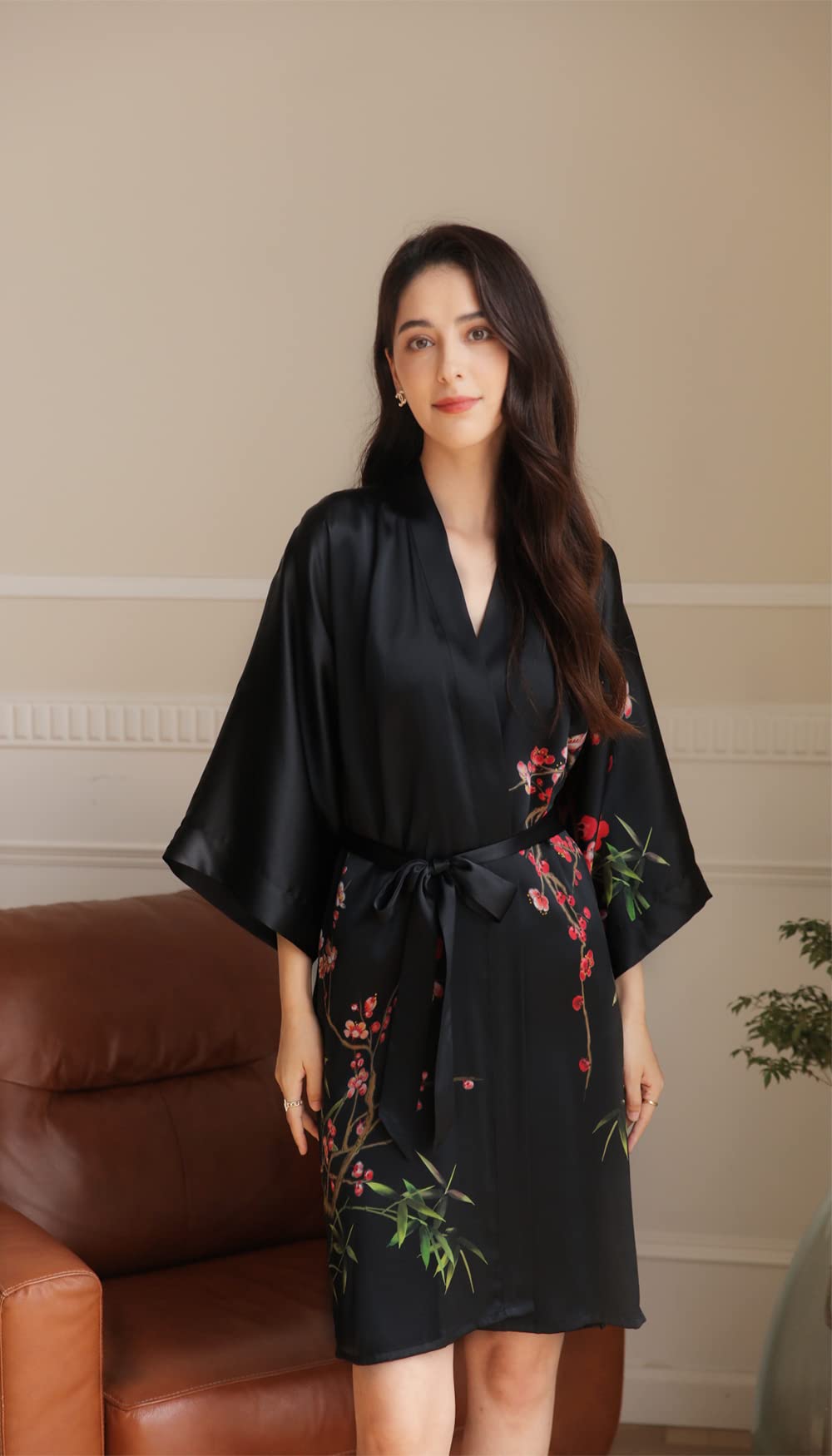 Women's 100% Silk Kimono Robe - Short Sleeve Bathrobe & Pajama Set for Spa, Lounge & Sleepwear | Luxury Comfort for Home Relaxation & Bridal Shower Gift