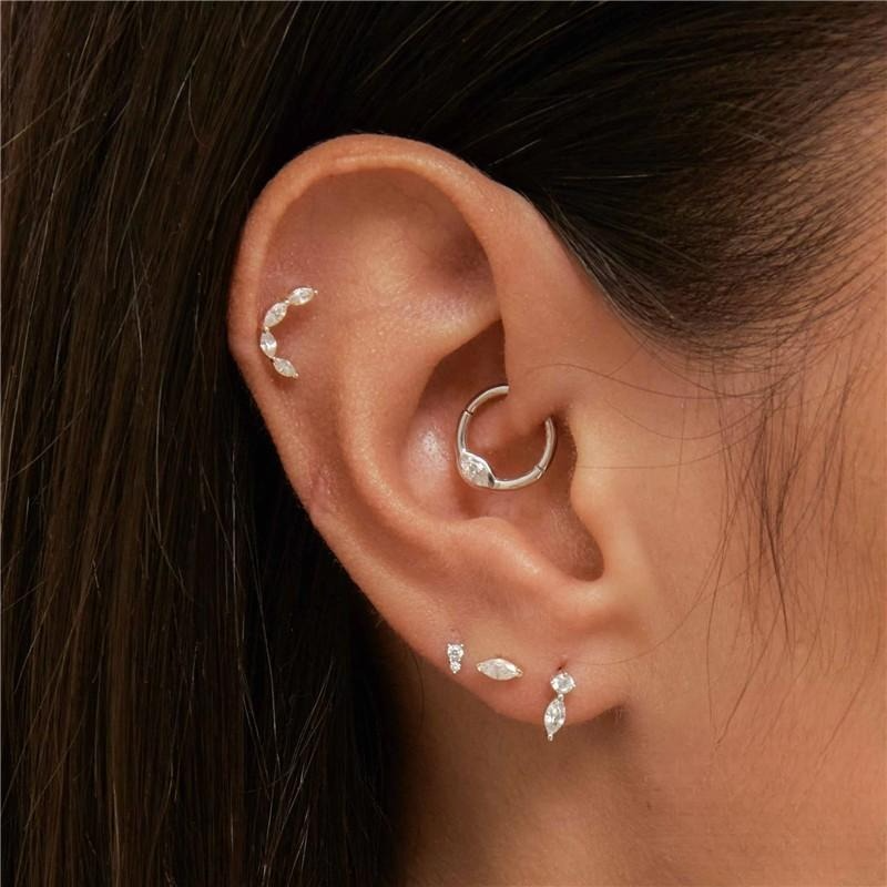 16G Sterling Silver Crescent Moon Flat Back Labret Stud Earrings | HC015 | Perfect for Cartilage, Helix, and Tragus Piercings