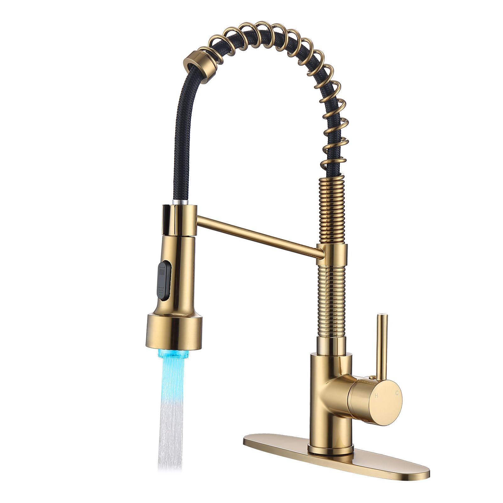 Brushed Gold LED Kitchen Faucet with Pull Down Sprayer - Lead-Free Solid Brass Dual Function Sprayer for RV & Home Kitchen Sink (Champagne Bronze) - Perfect for Modern Kitchens, RVs, and Outdoor Cooking Areas