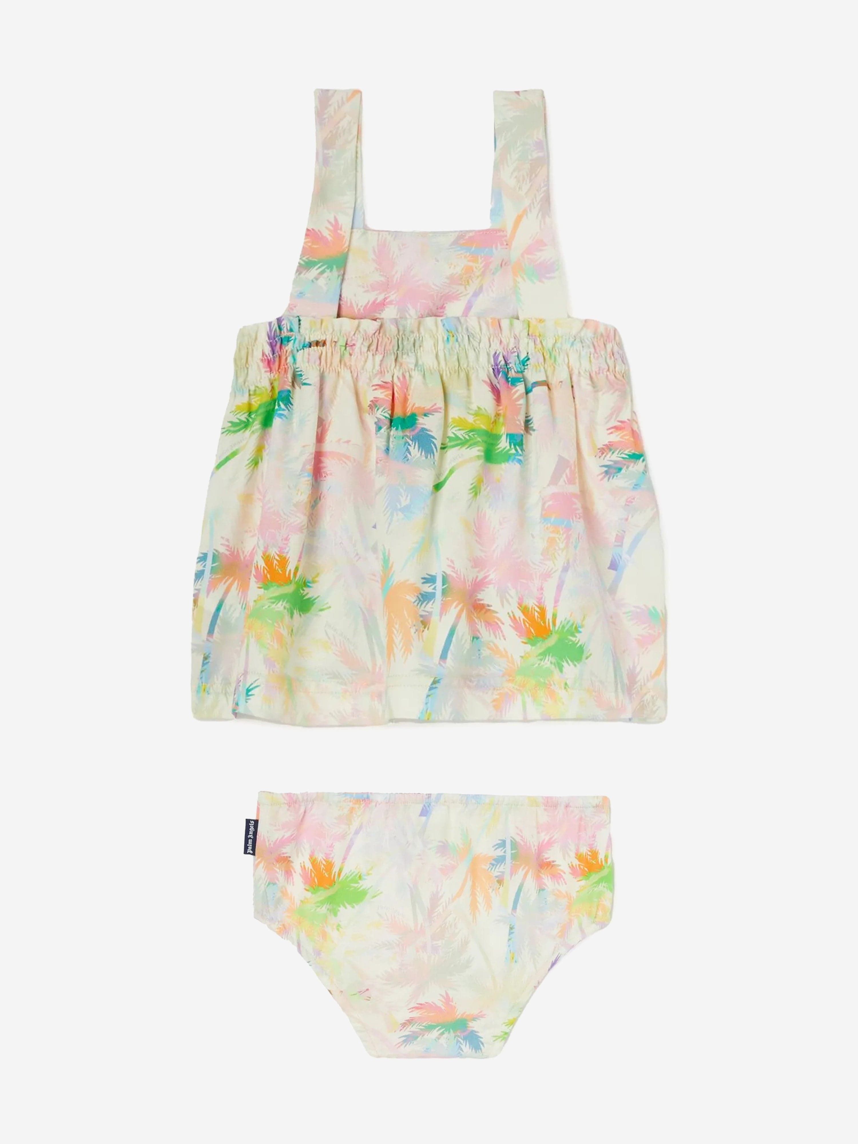 Baby Girls AOP Palms Strap Dress in Ivory - Cute Summer Outfit for Beach, Party & Photoshoot