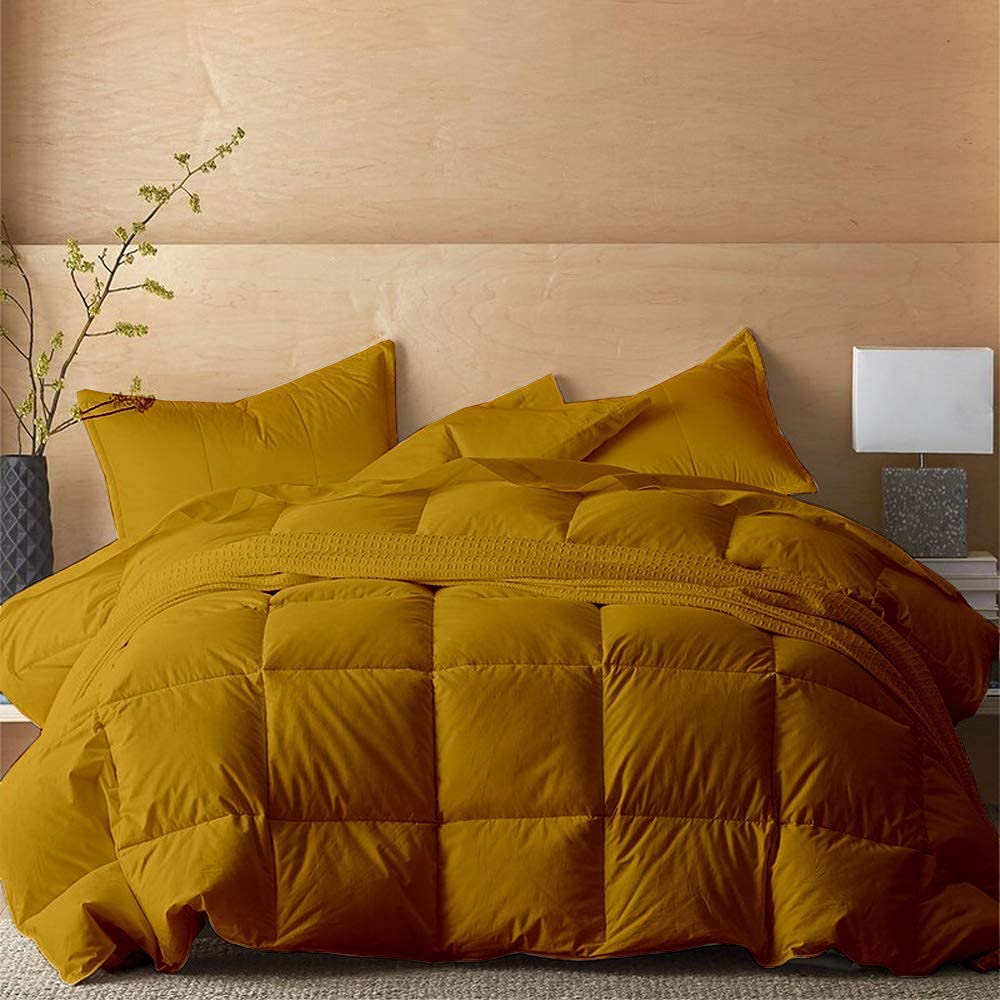 Premium All-Season Gold Down Alternative Quilted Comforter Set - 100% Cotton 800 Thread Count - Duvet Insert or Standalone Bedding - 3-Piece Full/Queen Size - Perfect for Cozy Nights & Guest Room Luxury