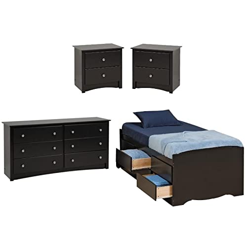 Home Square 4-Piece Bedroom Set - Tall Twin Storage Dresser & 2 Nightstands for Small Spaces - Perfect for Kids Room, Guest Room or Apartment Bedroom