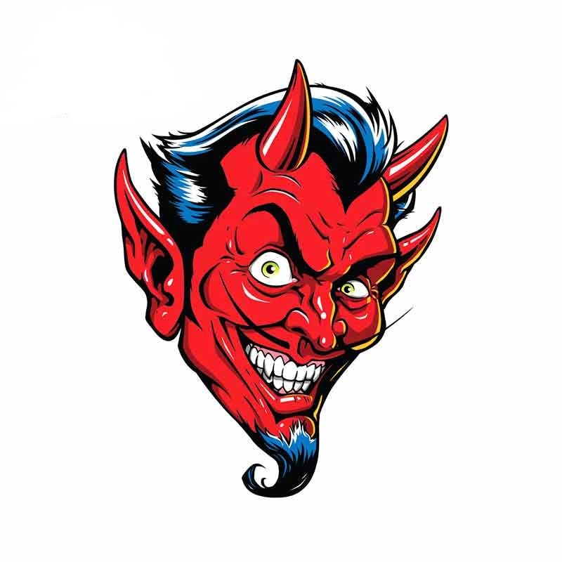 2 Pack Red Devil Face Rockabilly Stickers - 5 Inch Car Window Decals, Bumper Stickers for Cars, Trucks, Walls, Laptops - Perfect for Halloween Decor, Car Shows & Rockabilly Enthusiasts