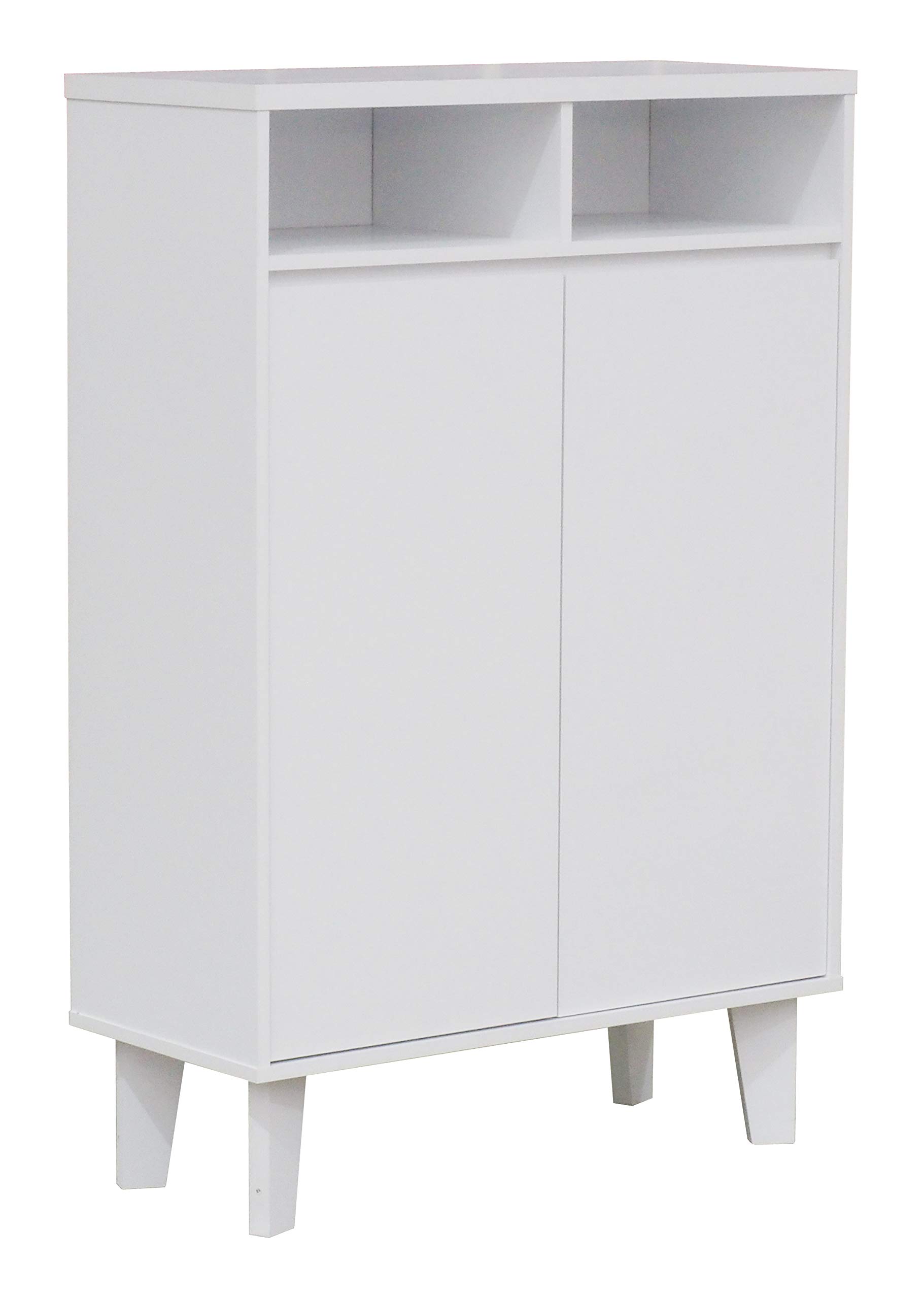Kings Brand Furniture - Elgin Modern 2-Door Shoe Storage Cabinet with Open Shelf, White - Perfect for Entryway, Closet & Bedroom Organization