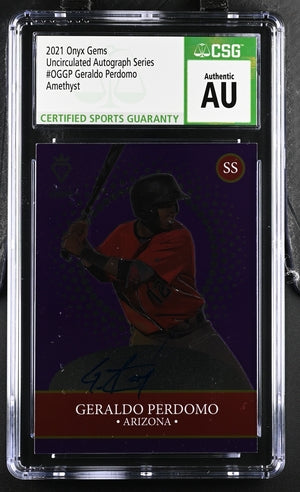 2021 Onyx Gems Baseball Uncirculated Auto Series - Amethyst Geraldo Perdomo #0GGP CSG AU - Perfect for Collectors & Baseball Memorabilia Displays