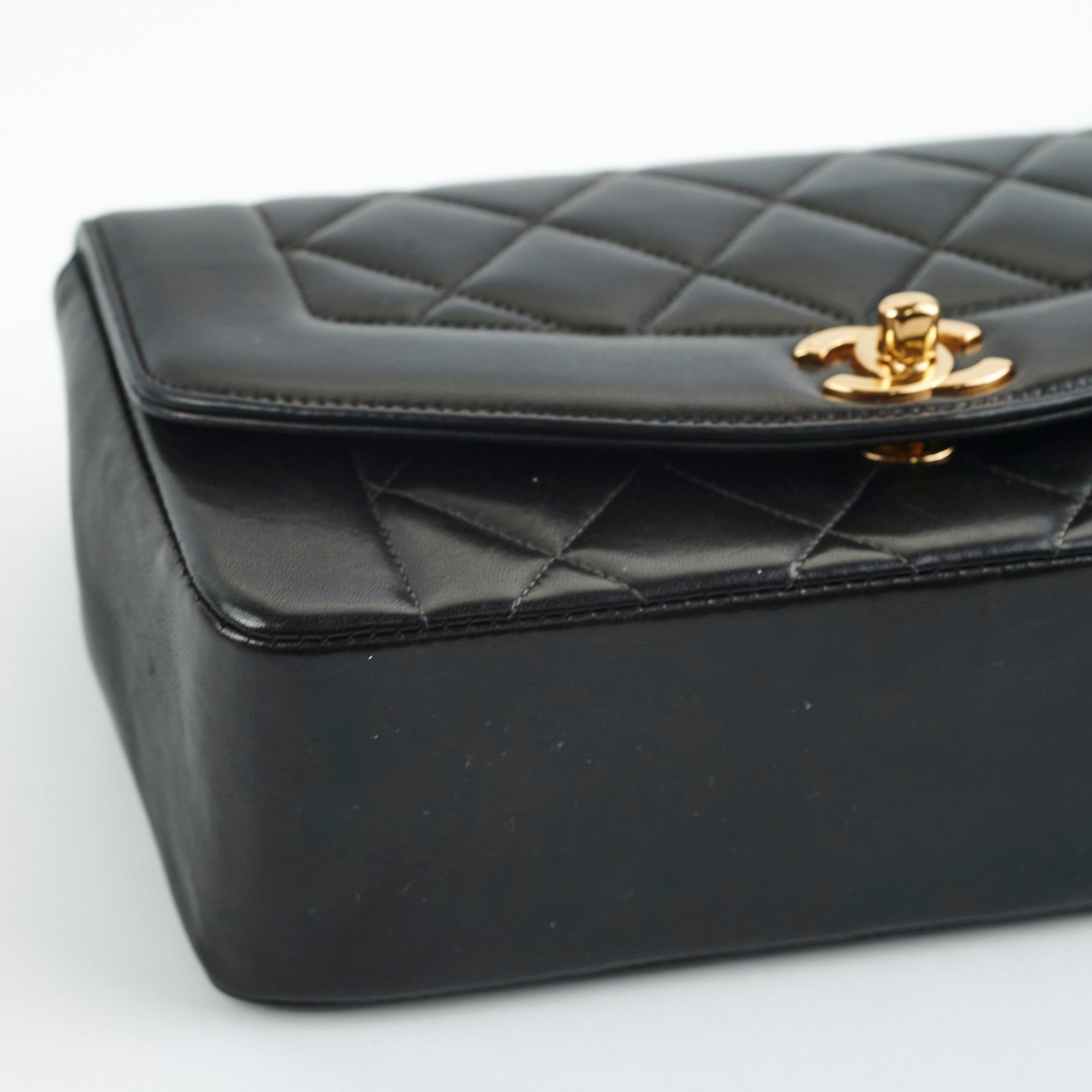Authentic Chanel Small Vintage Diana Lambskin Leather Shoulder Bag Black - Perfect for Date Night & Special Occasions