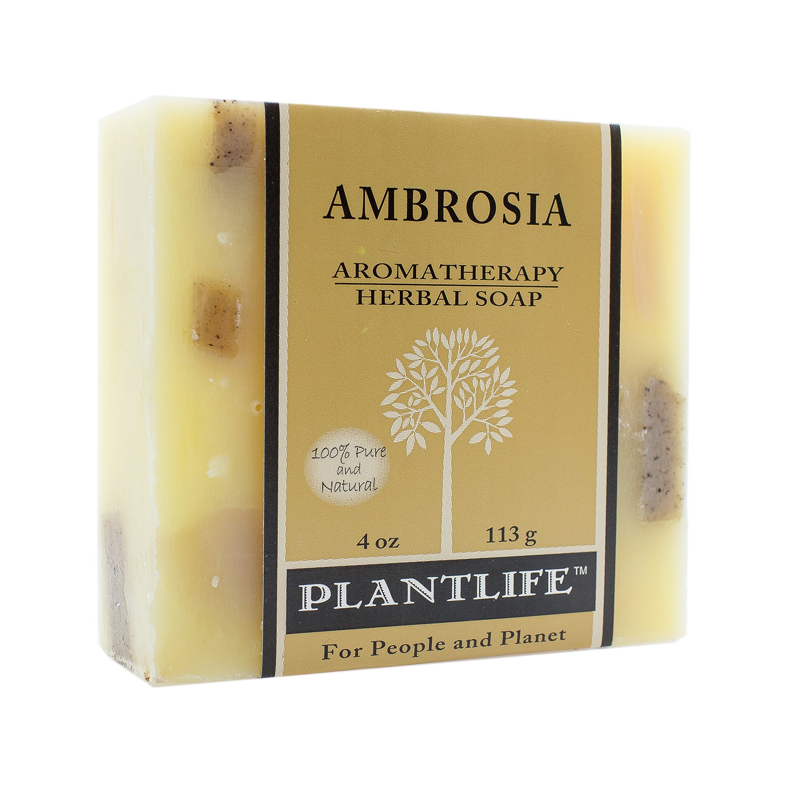 Plantlife Aromatherapy Herbal Soap Bar with Natural Ingredients & Essential Oils - Moisturizing Cleanser for Dry & Sensitive Skin - Ambrosia Scent - 4 oz Bar Soap - Perfect for Spa, Bath & Relaxation at Home