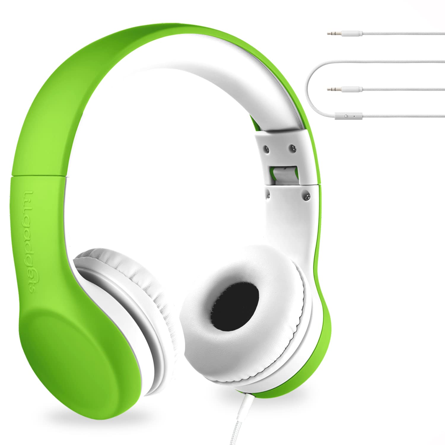 LilGadgets Connect+ Wired On-Ear Headphones for Kids - Volume Limiting & Noise Reduction with Built-in Microphone, SharePort Technology & SoftTouch Padding - Green Children's Headphones for School, Travel & Online Learning