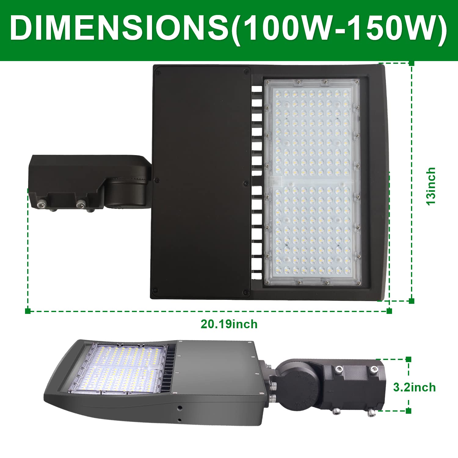 OSTEK 480V 150W LED Shoebox Light - 21000LM DLC & UL Certified Waterproof Outdoor Lighting - Commercial Parking Lot & Street Pole Lights (5000K Daylight White) - Perfect for Roadways, Gas Stations & Warehouse Areas