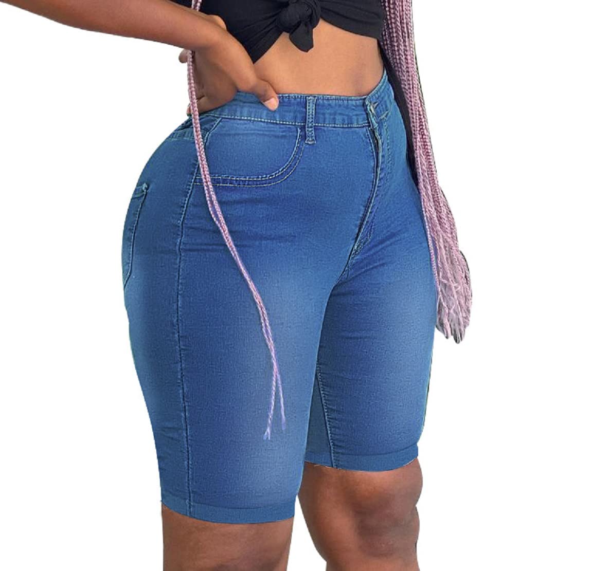 Jeserom Women's Stretch Denim Bermuda Shorts - Skinny Fit Casual Summer Shorts in Blue | Perfect for Beach, Travel & Everyday Wear