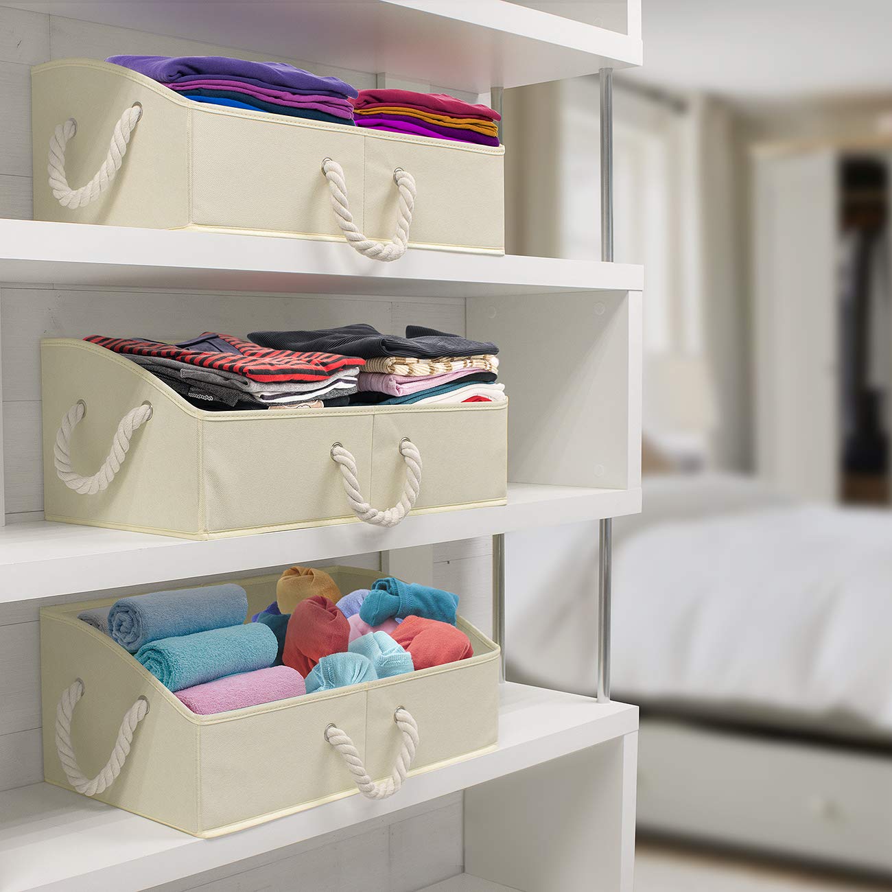 Sorbus 3-Pack Fabric Storage Bins - Foldable Closet Organizer & Trapezoid Storage Baskets for Home Organization (Beige) | Perfect for Bedroom, Bathroom & Kids Room Storage Solutions