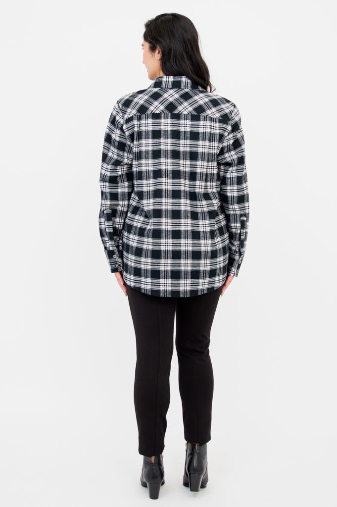 Georgia Top Women's Fashion - Soft Cotton Basalt Plaid Blouse for Casual Wear & Office Outfits