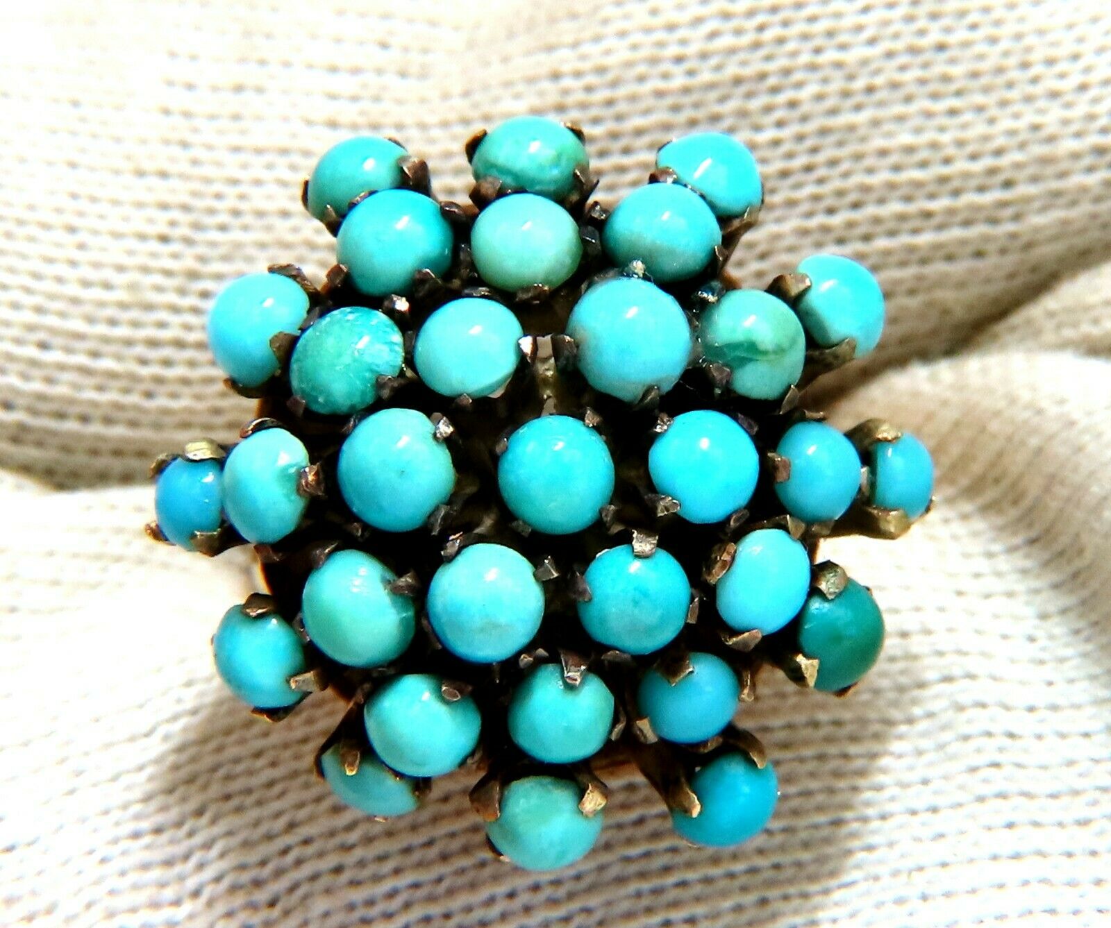 Vintage Persian Turquoise Cluster Burst Ring in 14K Gold - Elegant Bohemian Jewelry for Women, Perfect for Weddings, Parties & Special Occasions
