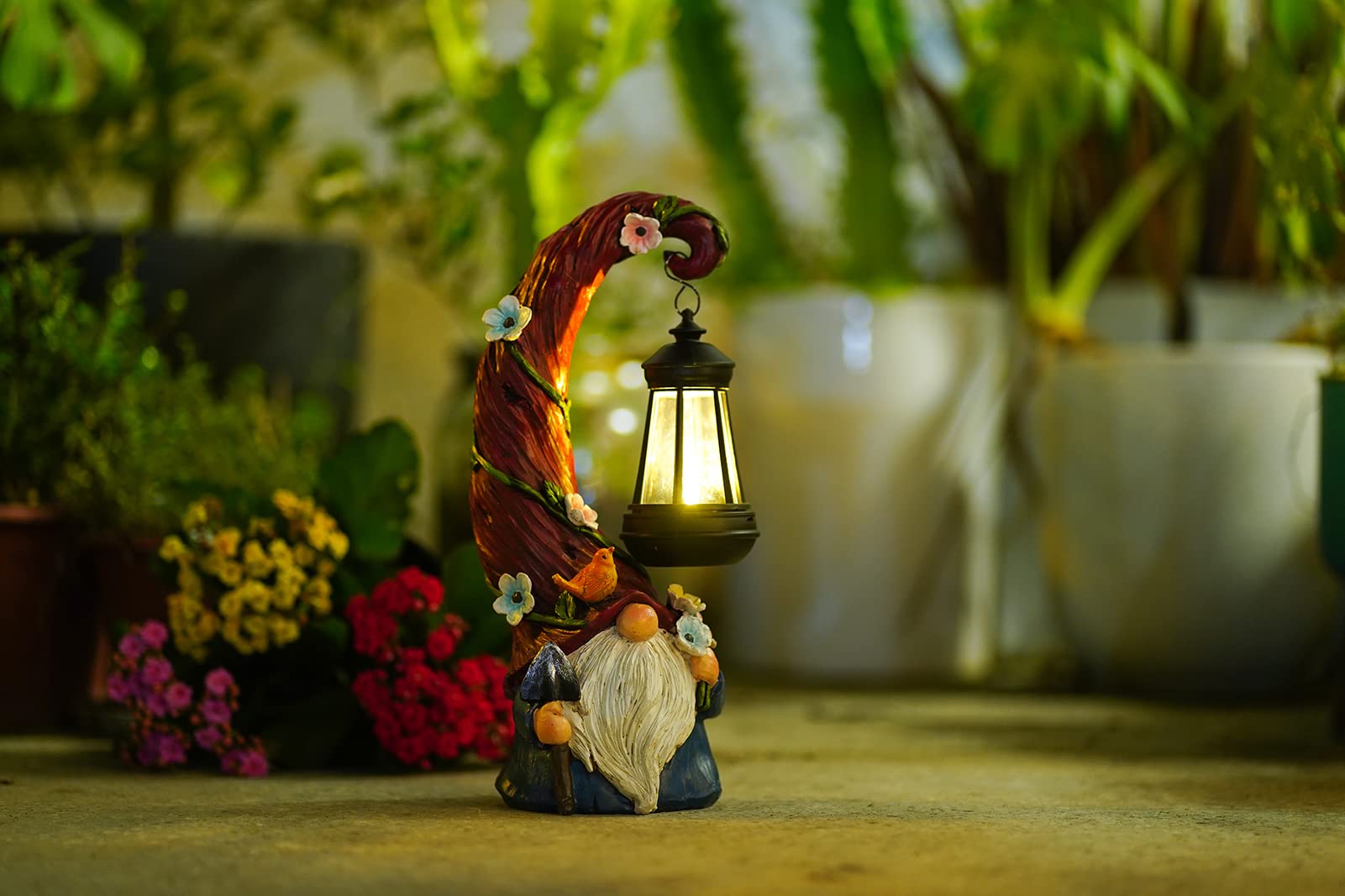 Solar Gnome Garden Statue with Lantern Light - Outdoor Yard Decor for Patio, Lawn & Garden - Perfect Mother's Day Gift & Home Decoration