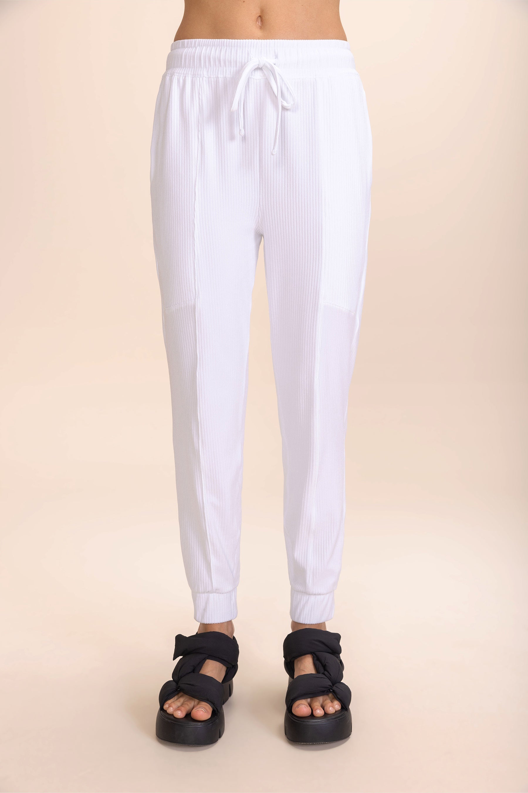 Cozy Ribbed Plush Pants for Women - Soft Fleece Lounge Pants with Elastic Waistband - Perfect for Winter Comfort, Home Relaxing & Casual Outfits