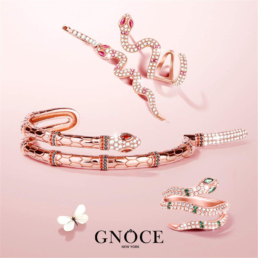 GNOCE 925 Sterling Silver Snake Ring with 18k Rose Gold & Cubic Zirconia - Elegant Fashion Jewelry for Women - Perfect for Parties, Date Nights & Gift Giving