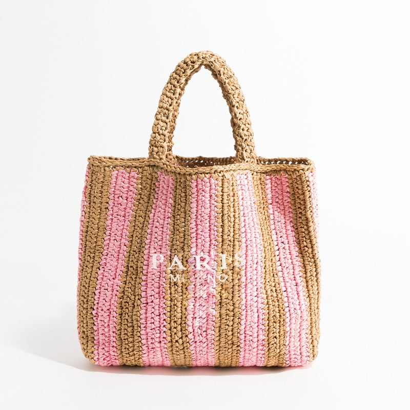 Stylish Women's Striped Straw Handbags - Trendy Summer Beach Tote for Vacation, Shopping & Outdoor Activities