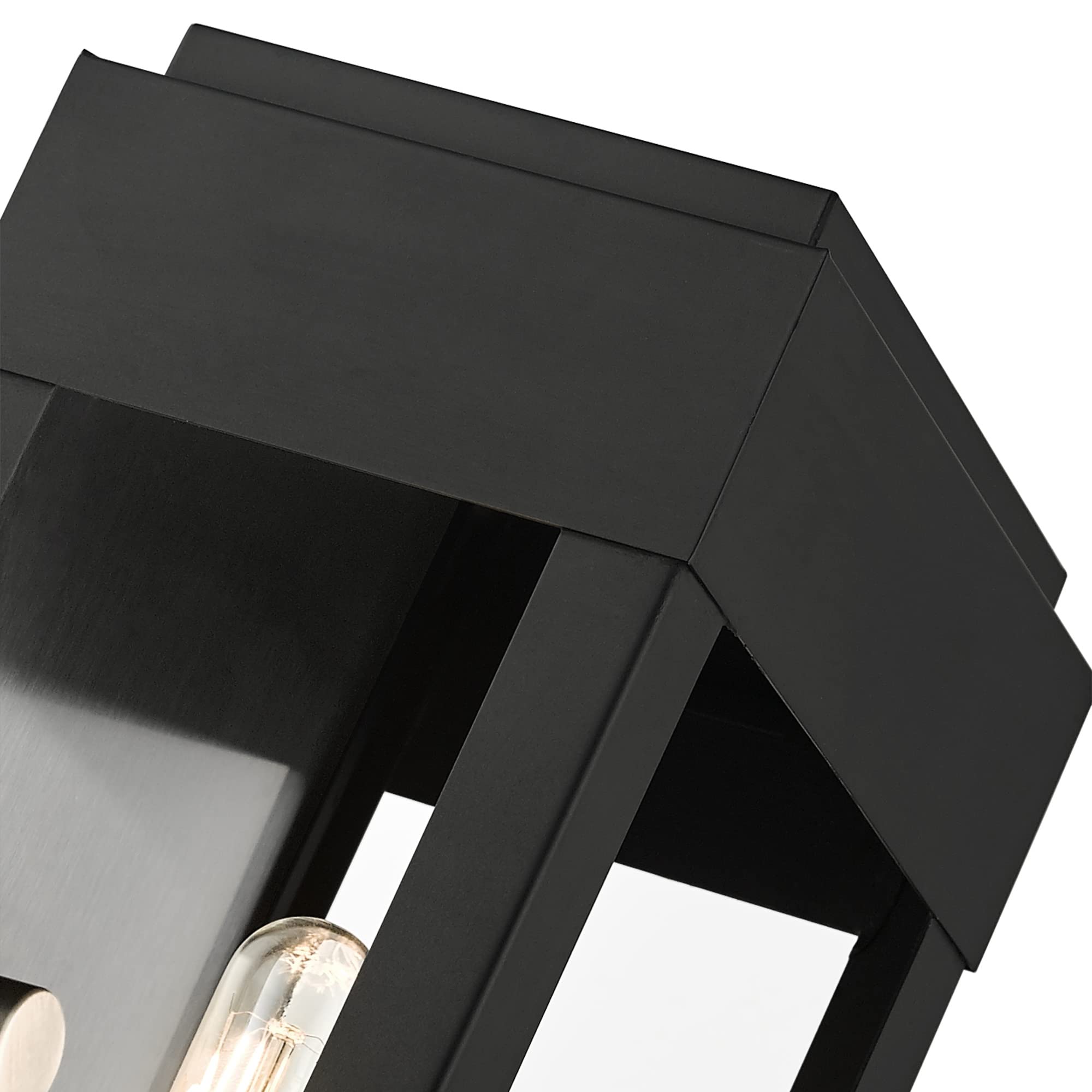 Livex Lighting 21231-04 York 1 Light Outdoor Wall Lantern - Black with Brushed Nickel Finish, ADA Compliant, Stainless Steel Reflector - Perfect for Porch, Patio, and Garden Lighting
