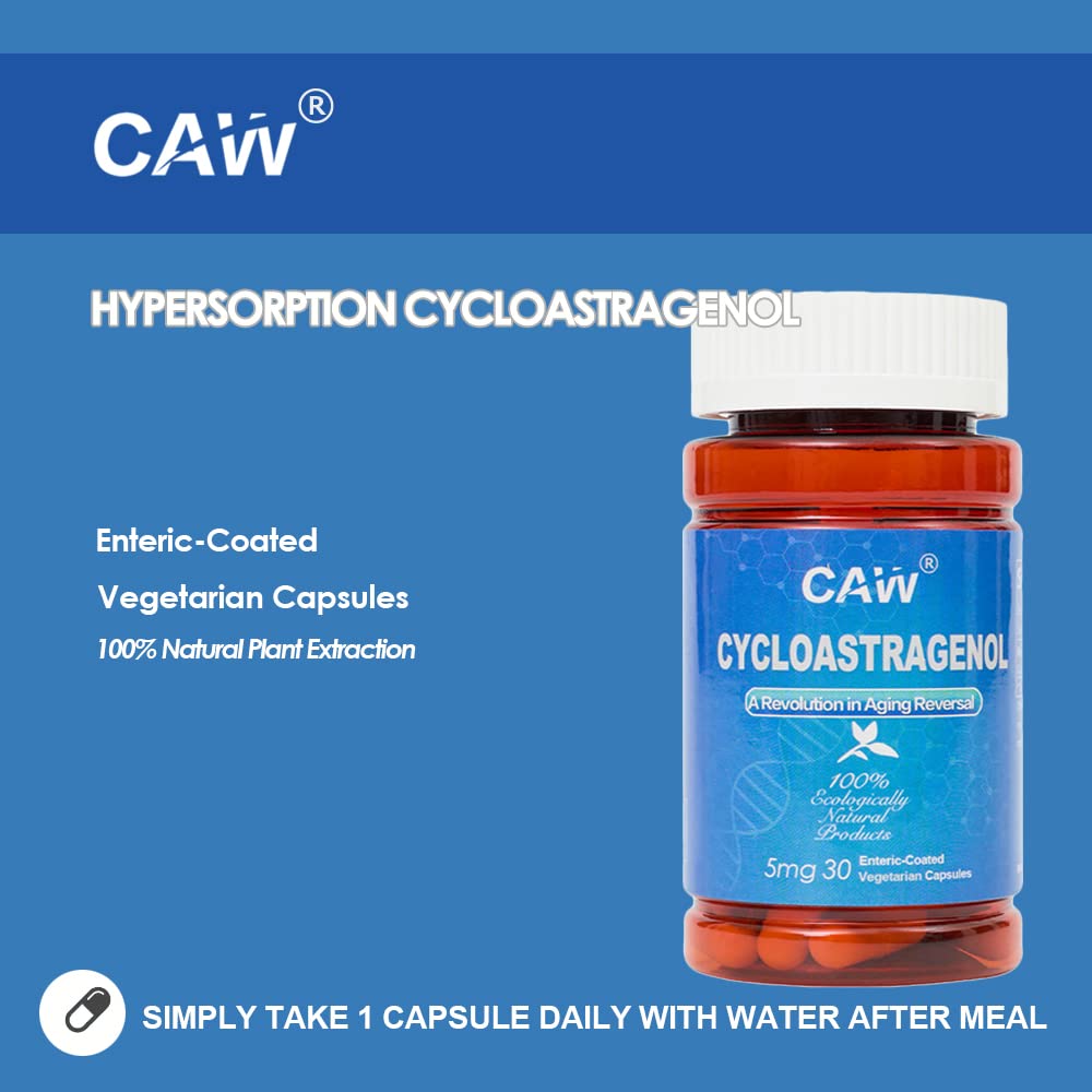 CAW Anti-Aging Supplement with 98% Hypersorption Cycloastragenol | 5mg Enteric-Coated Capsules (90 Count - 3 Bottles) | Supports Cellular Health & Longevity | Perfect for Daily Wellness Routine & Anti-Aging Regimen