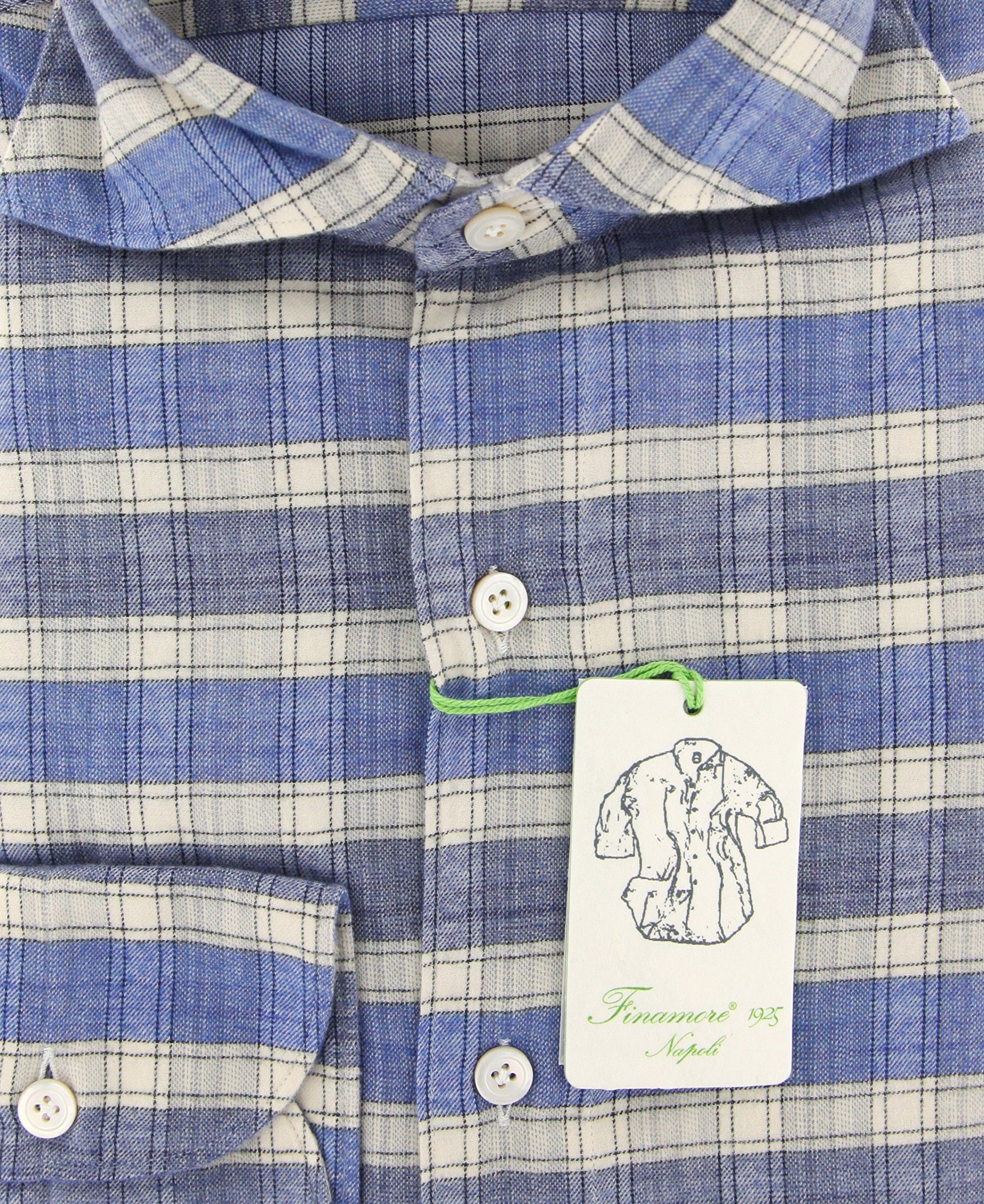 Finamore Napoli Men's Plaid Button Down Dress Shirt - Spread Collar, 100% Cotton, Extra Slim Fit for Business & Formal Occasions
