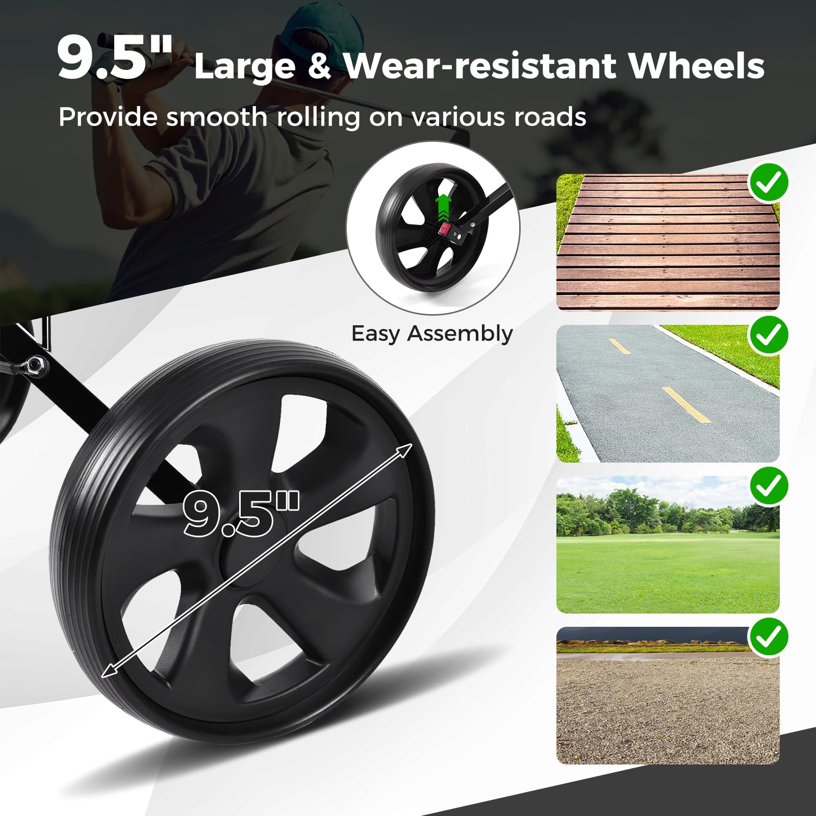 Premium 2 Wheel Golf Push Cart - Foldable Golf Trolley with Scorecard Holder, Upper/Lower Bracket & Elastic Straps | Lightweight Portable Golf Bag Caddy for Walking Courses | Perfect for Golfers, Seniors & Walking Enthusiasts on Any Terrain