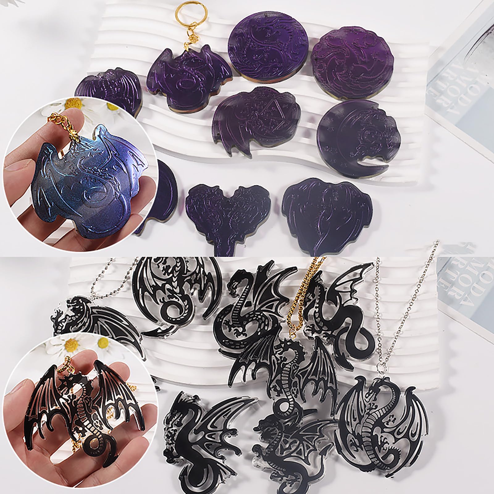 2 Pack Dragon Keychain Resin Mold - 9 Cavities Each - Multiple Style - Pendant - Resin Casting Silicone Molds for Home Decor & Candle Making - Perfect for DIY Crafts, Jewelry Making, and Gift Ideas