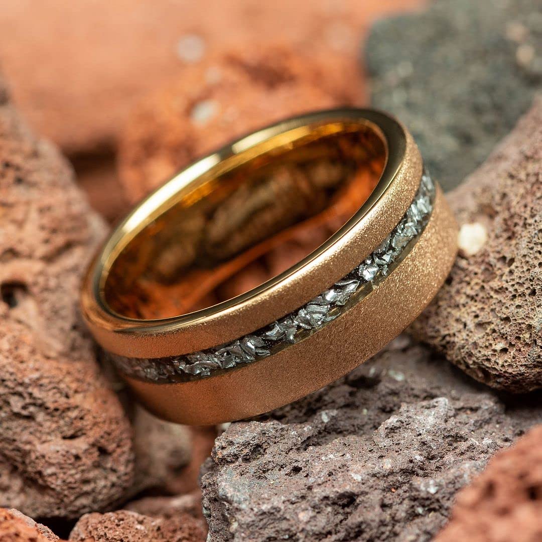 Meteorite Men's Wedding Ring - Sandblasted Rose Gold Tungsten Band, 8mm Comfort Fit for Men - Perfect for Weddings, Anniversaries & Special Occasions