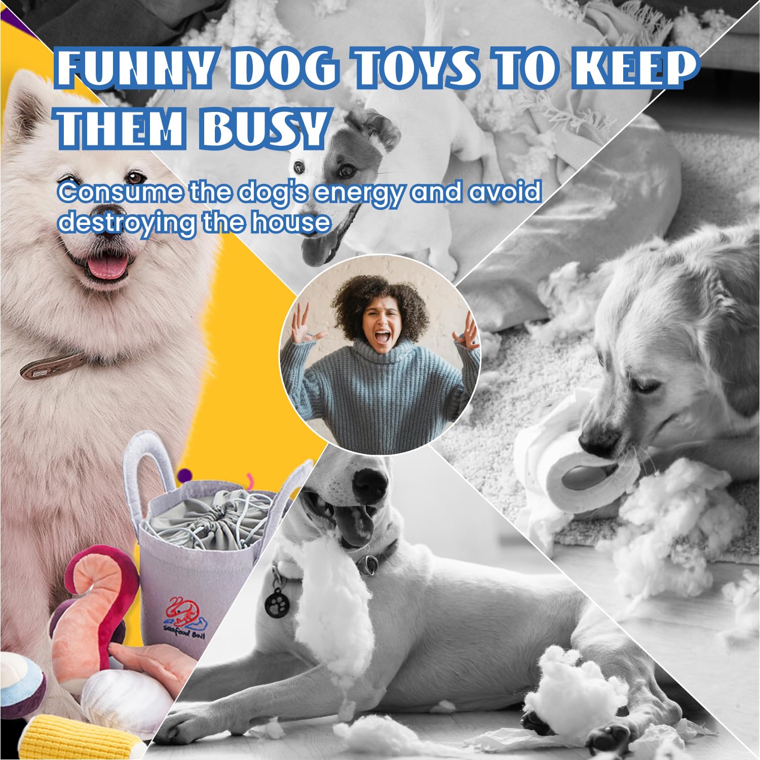 10 PCS Seafood Boil Crinkle Squeaky Dog Toys - Plush Stuffed Puppy Chew Toys for Small & Medium Dogs - Perfect for Boredom Relief, Teething & Interactive Playtime at Home or Outdoors