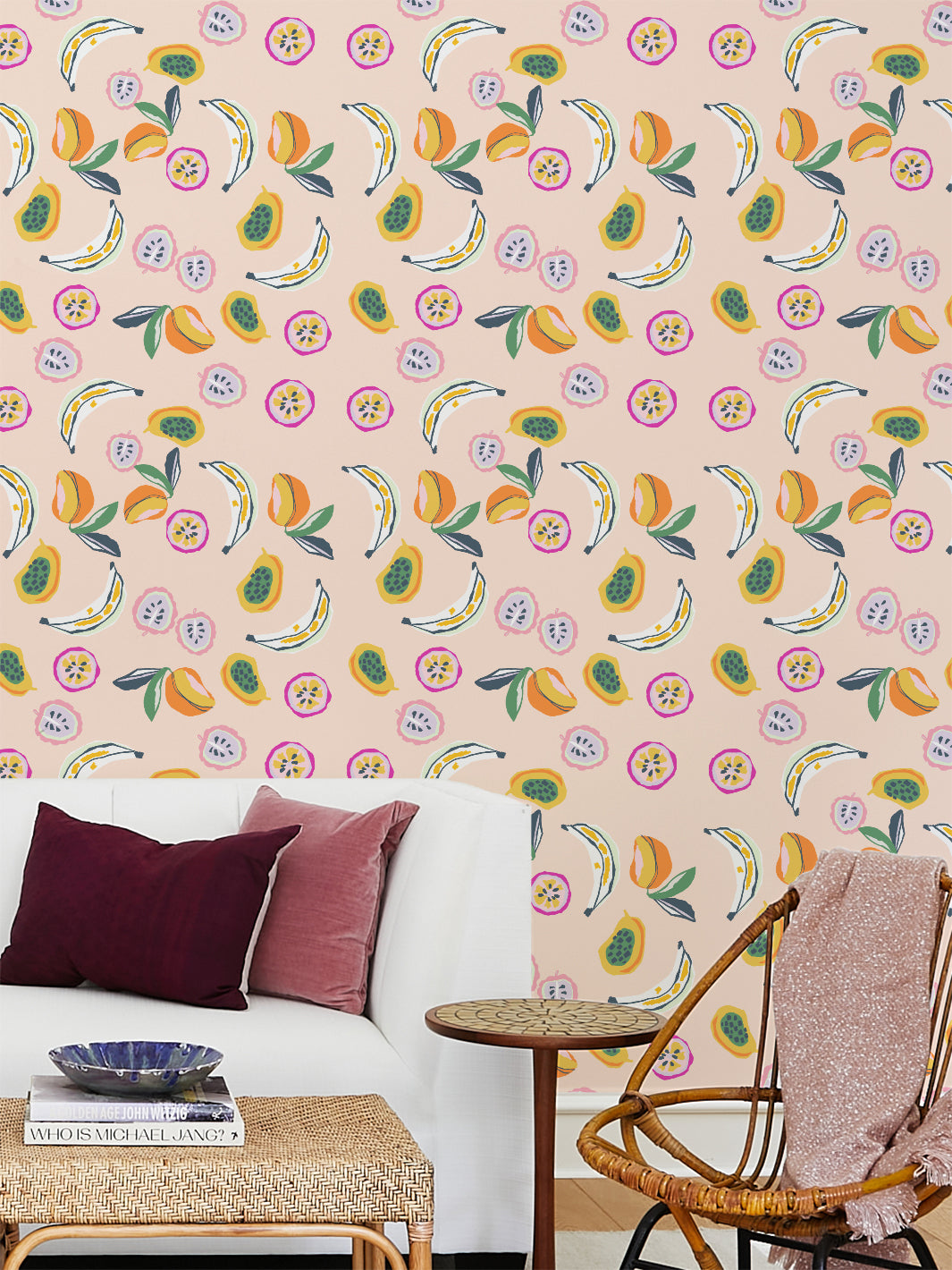 Tea Collection 'Mango Papaya' Peel and Stick Wallpaper - Tropical Fruit Pattern Removable Wallpaper for Nursery, Kitchen, or Bathroom Decor