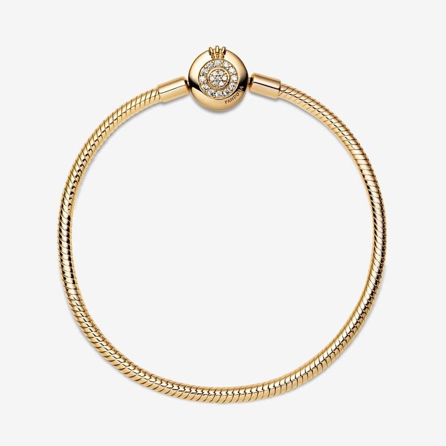 PANDORA Moments Sparkling Crown O Pavé Clasp Snake Chain Bracelet for Women - Elegant Jewelry Gift with Gift Box - Perfect for Anniversaries, Birthdays & Special Occasions
