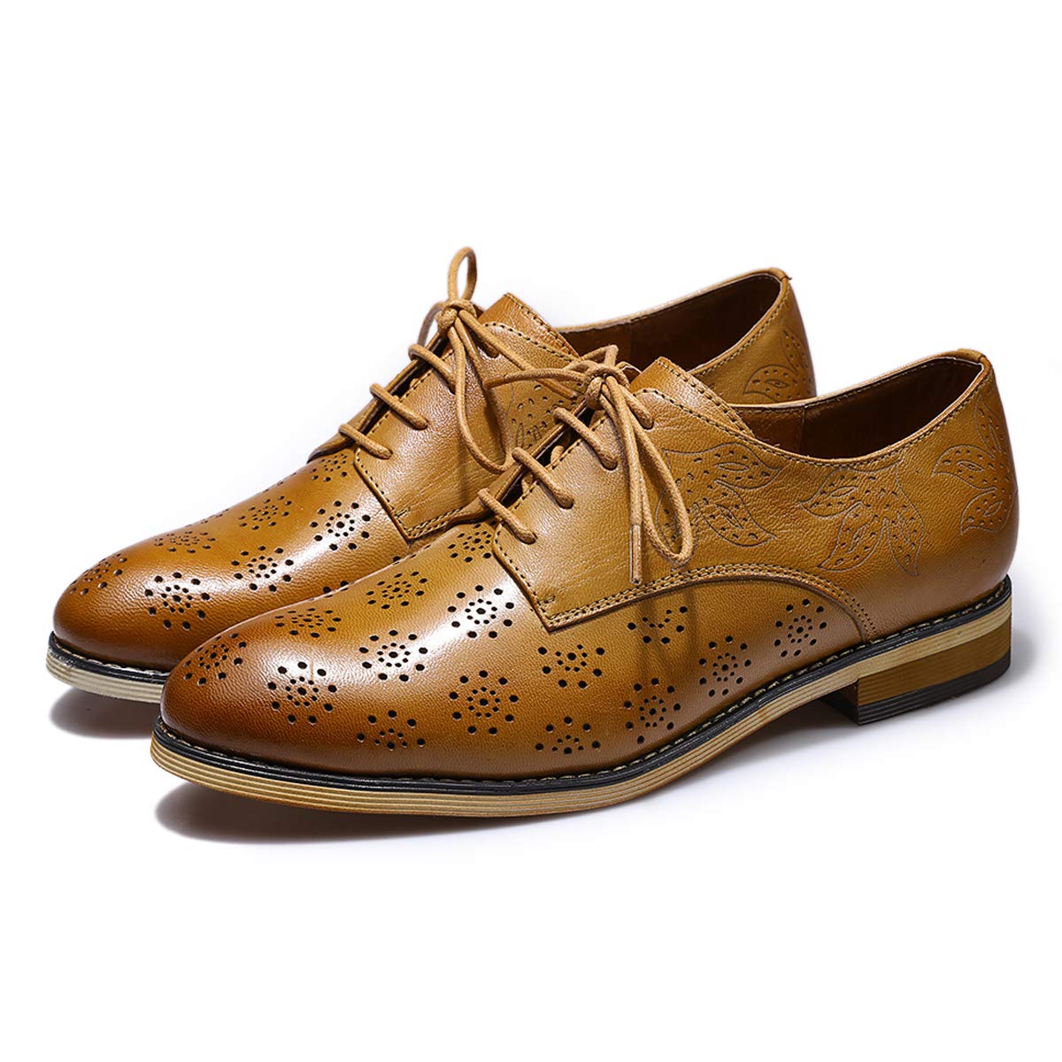 Women's Printed Oxford Brogue Derby Shoes - Lace-Up Leather Wingtip Shoes for Women - Stylish & Comfortable for Office, Casual & Formal Wear