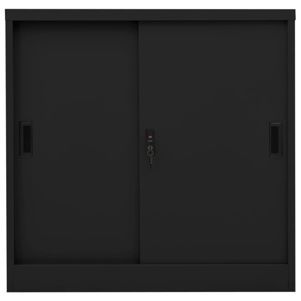 Black Steel Freestanding Metal File Cabinet with Sliding Door - 35.4