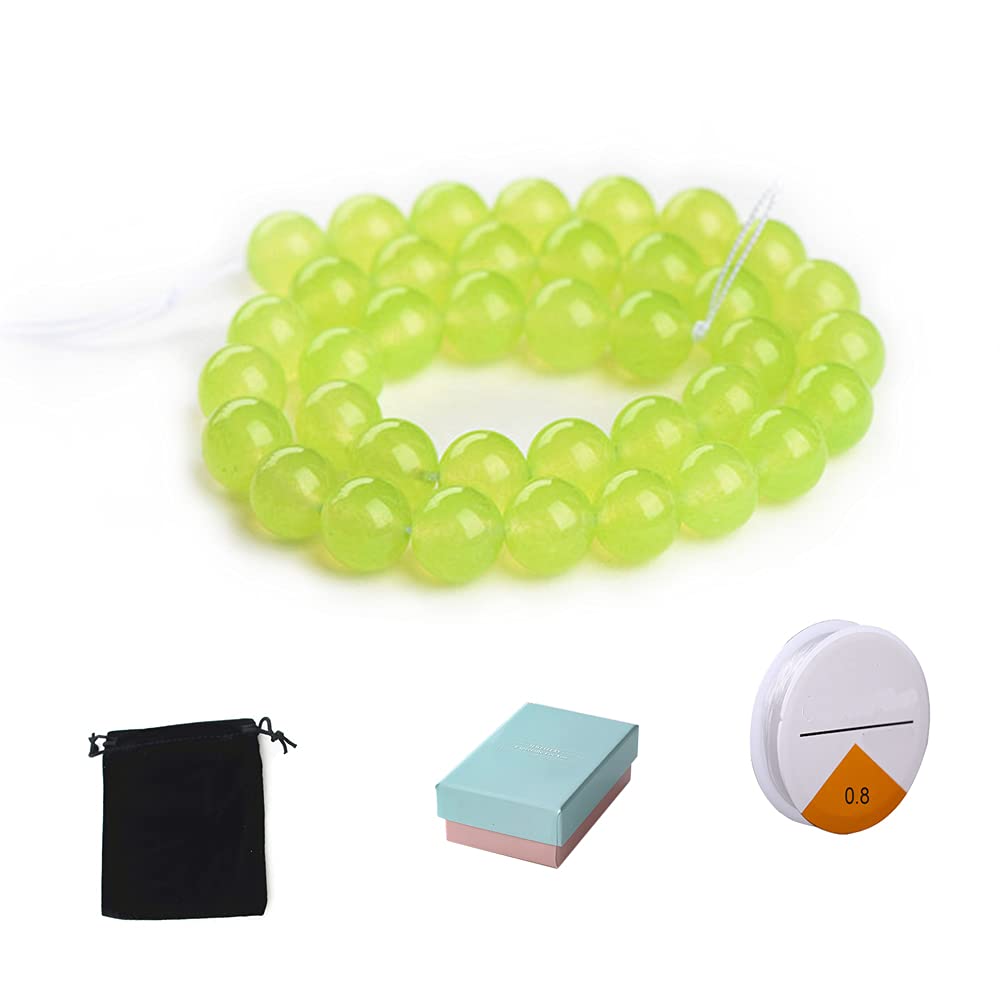 8mm Green Natural Gemstone Beads - Loose Crystal Beads for DIY Necklace, Bracelet & Jewelry Making with 0.8mm String & Gift Box (50pcs) - Perfect for Handmade Crafts, Boho Jewelry & Gift Giving
