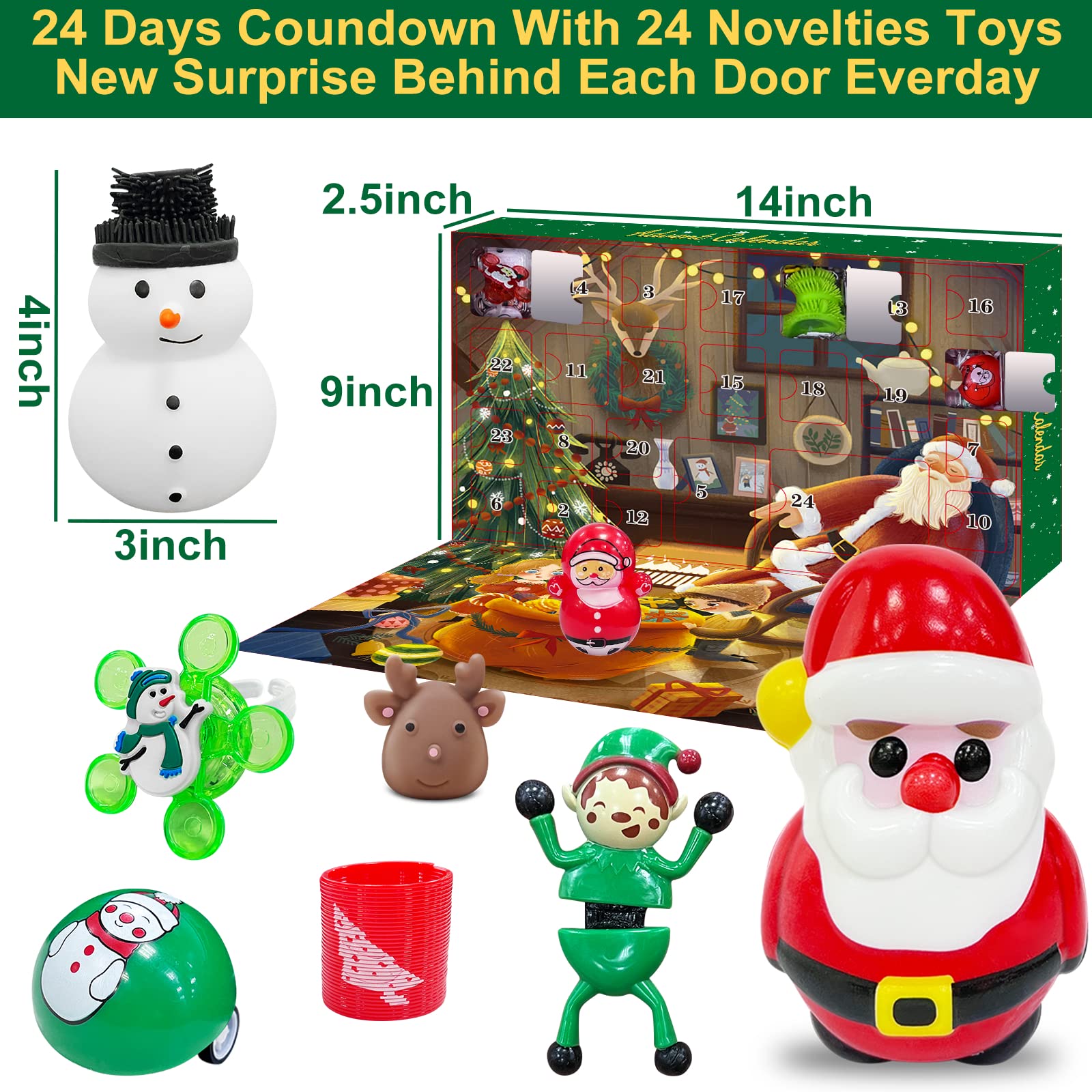 **2024 Christmas Advent Calendar for Kids - 24 Days Countdown with 3 Giant Glow Puffer Balls & 21 Stress Relief Sensory Fidget Toys - Perfect Stocking Stuffers for Boys & Girls - Fun Holiday Countdown & Sensory Play**