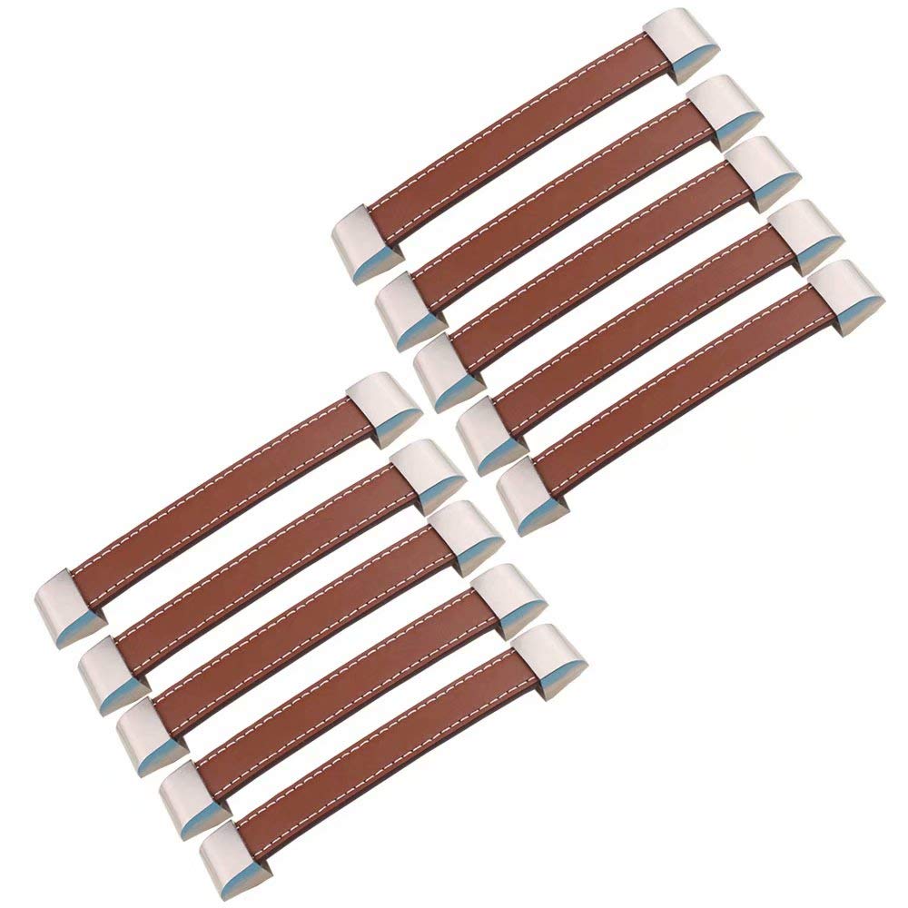 10-Piece Vintage Leather Drawer Handles - 160mm Hole Spacing for Wardrobes, Shoeboxes, Briefcases, Suitcases & Wine Cabinets - Antique Furniture Hardware for DIY Wooden Box & Cabinet Upgrades
