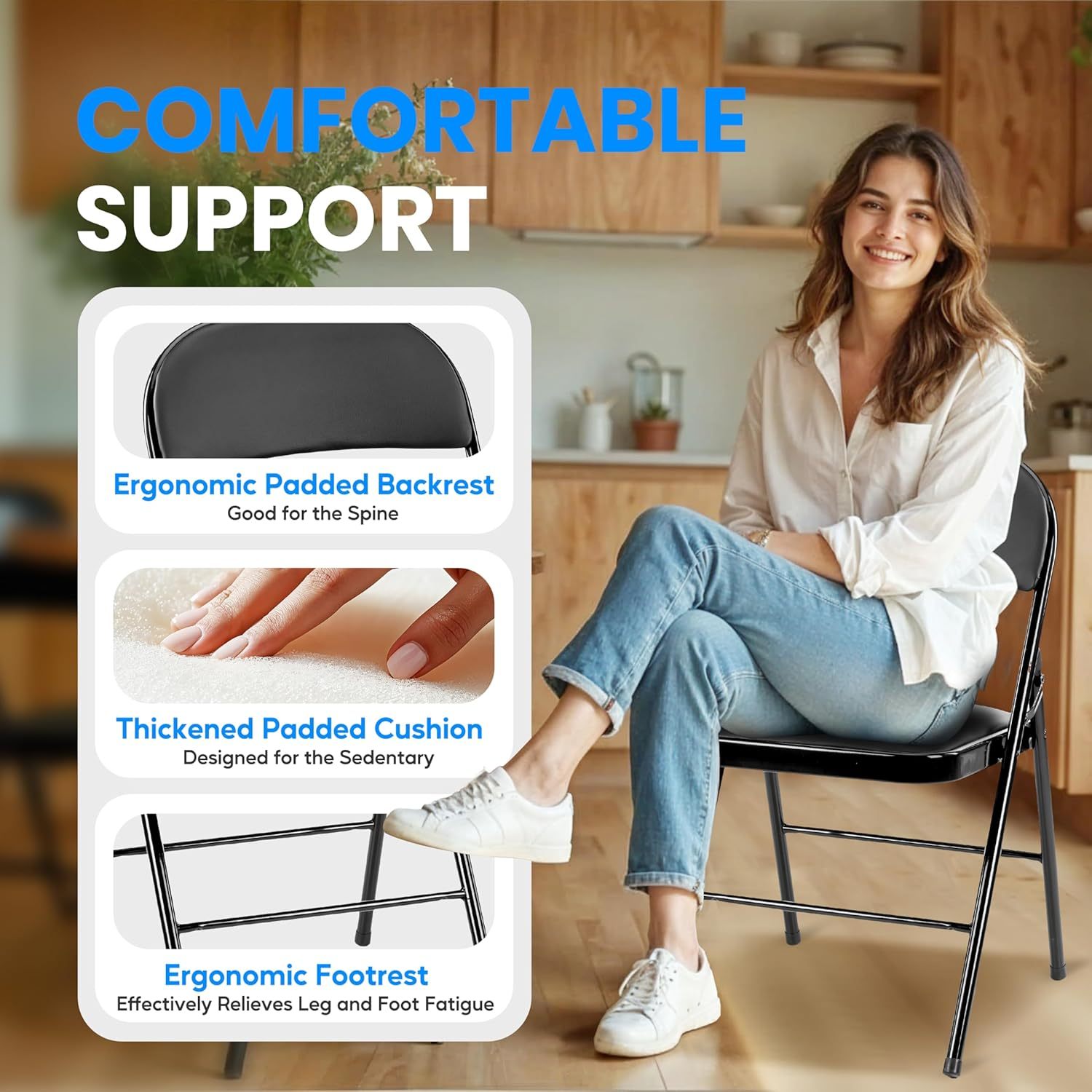 2 Pack Folding Chairs with Padded Leather Cushion Seats & Sturdy Metal Frame - Comfortable Foldable Portable Chairs for Indoor Outdoor Use - Perfect for Parties, Weddings, Camping, Picnics and Events