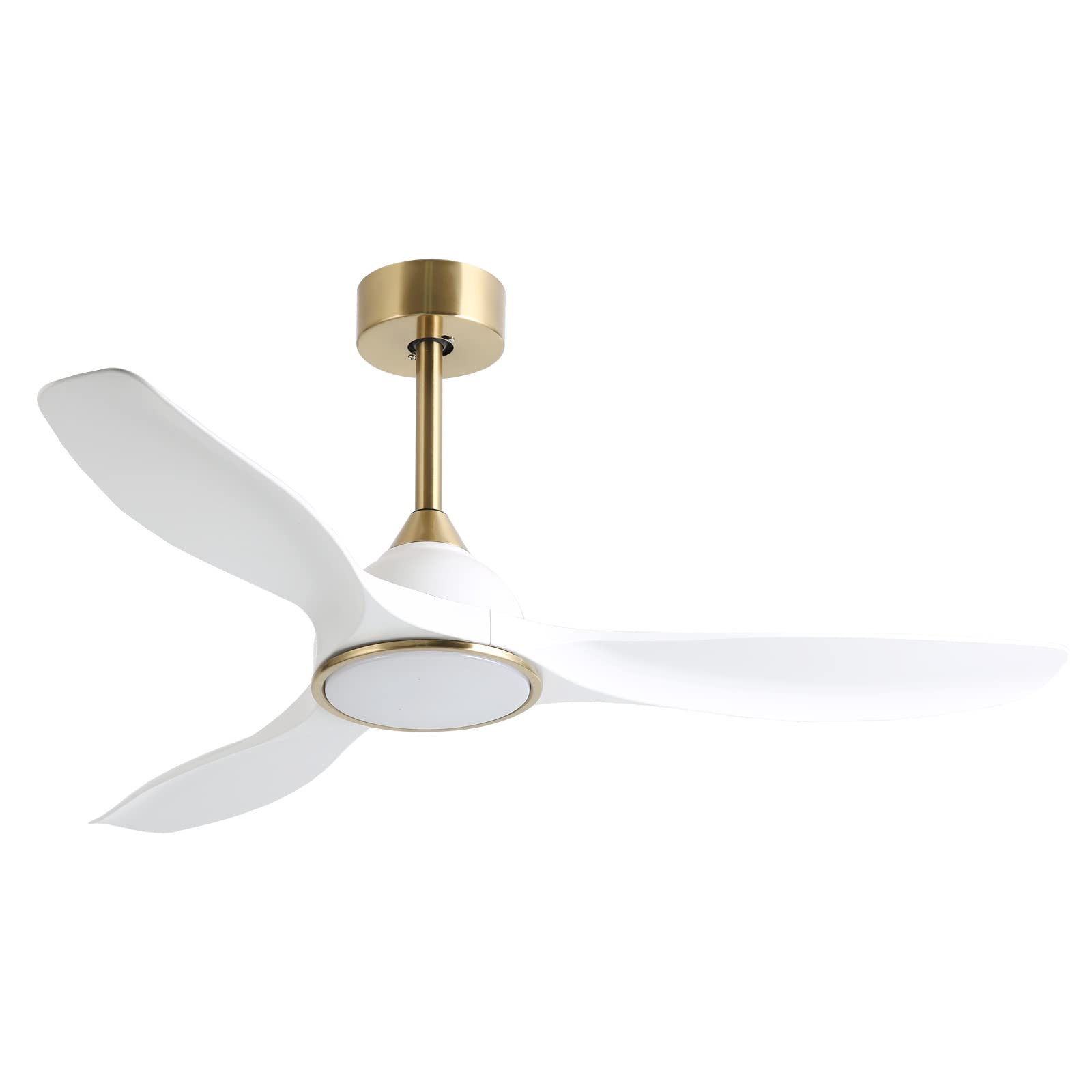 52 Inch 6-Speed High CFM Quiet DC Motor Modern Ceiling Fan with LED Light and Remote Control - 3 Blade White Gold Indoor Ceiling Fan for Bedroom, Living Room, Dining Room, and Office - Energy Efficient Cooling with Stylish Design