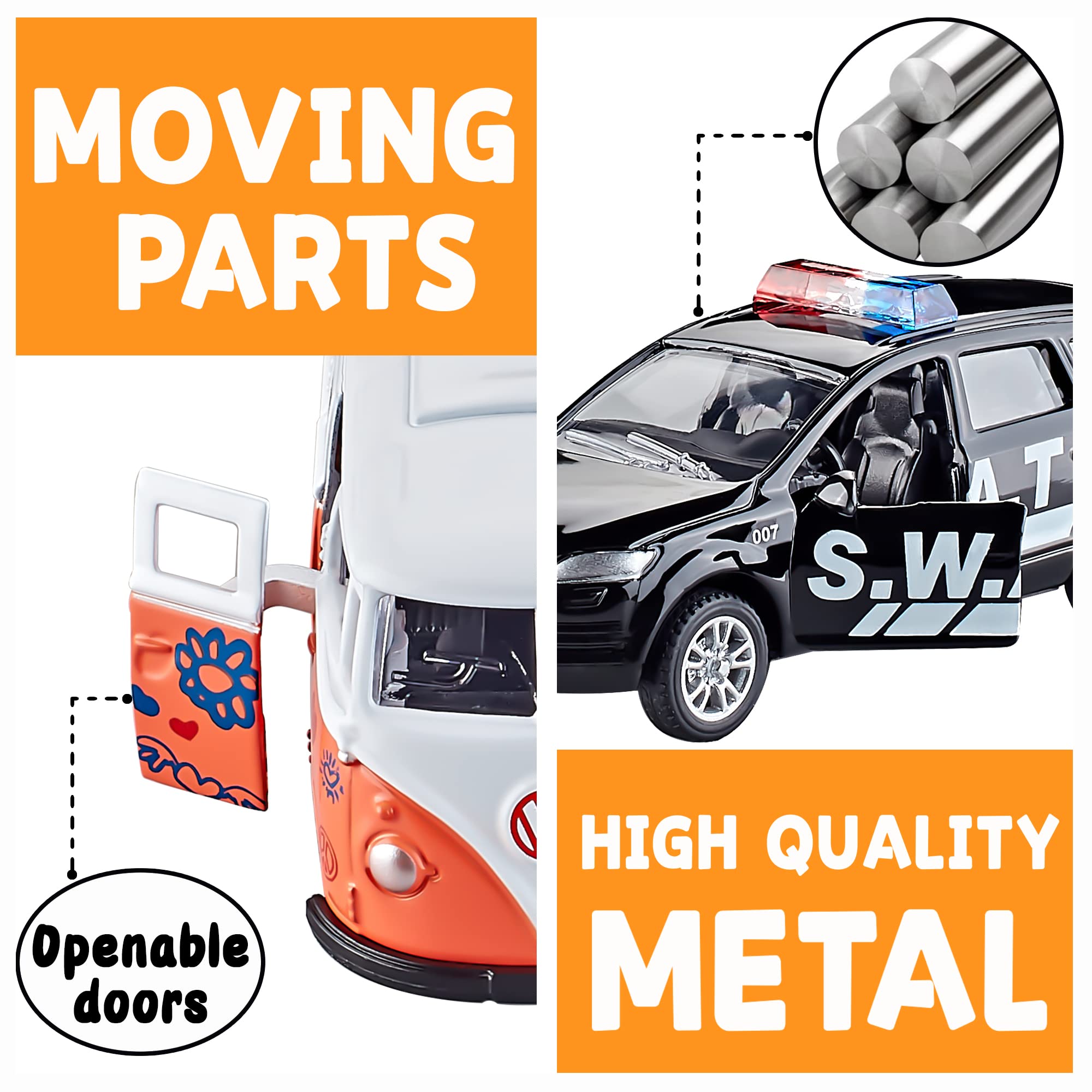 KIDAMI 5-Pack Die-Cast Metal Toy Cars with Openable Doors & Pull Back Action - Official Licensed Vehicle Collection for Kids | Birthday Gifts, Party Favors & Playtime Fun