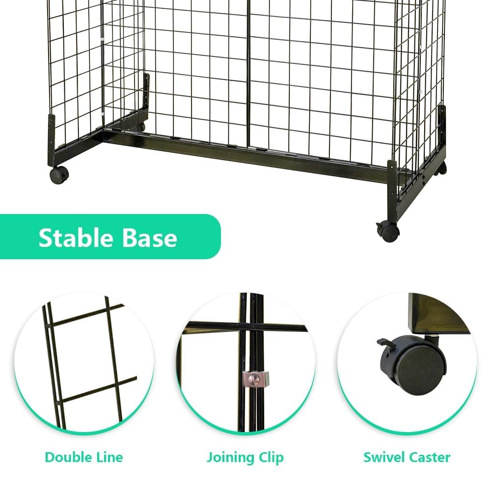 5' x 2' Metal Grid Wall Shelf Display Stand with Rolling Base - Detachable Gridwall Panels for Retail Store, Boutique & Trade Show Displays - Perfect for Clothing, Jewelry & Accessories Organization