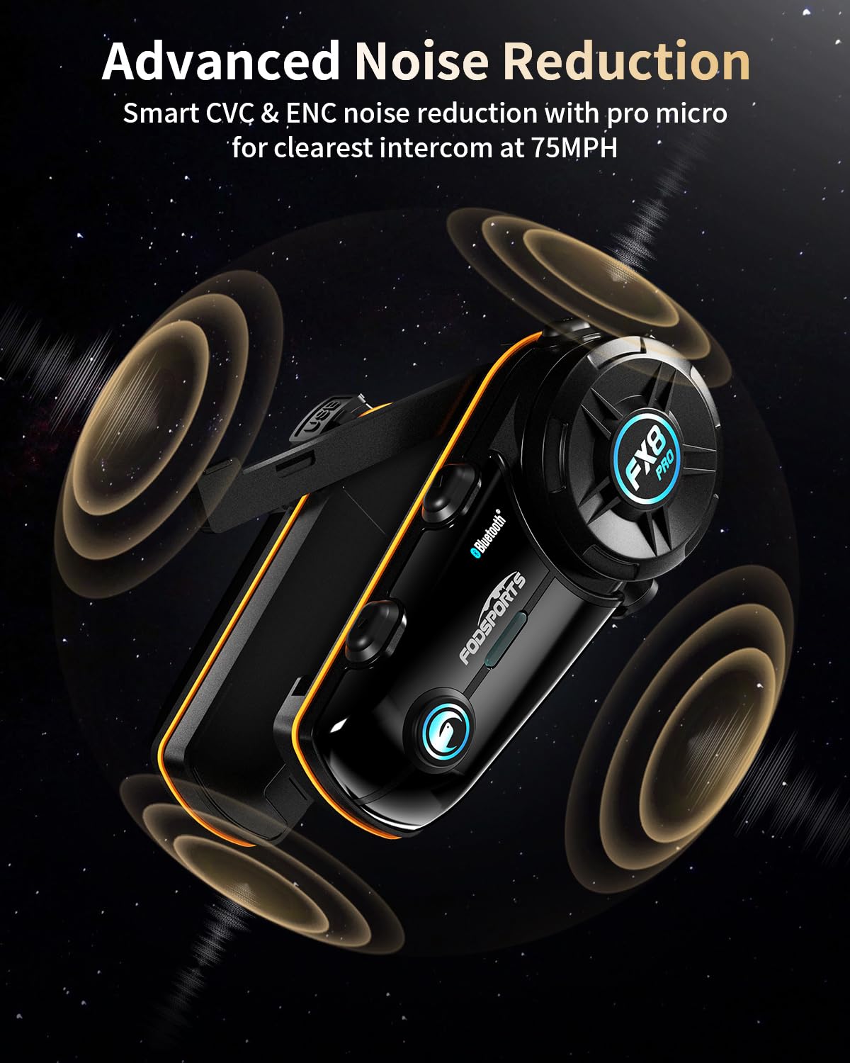 FODSPORTS FX8 PRO Motorcycle Bluetooth Headset - 10 Rider Helmet Communication System with Music Sharing, Hi-Fi Speaker & FM Radio | Universal Bluetooth Intercom for Group Riding | Perfect for Motorcycle Tours, Commuting & Adventure Riding