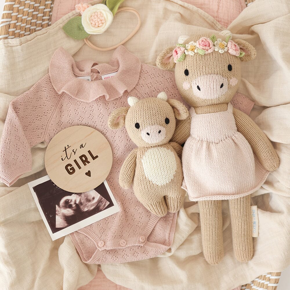 Cuddle + Kind Amelia the Cow - Handmade Organic Cotton Stuffed Animal Toy for Babies & Kids | Perfect for Cuddling, Nursery Decor, and Gift Giving