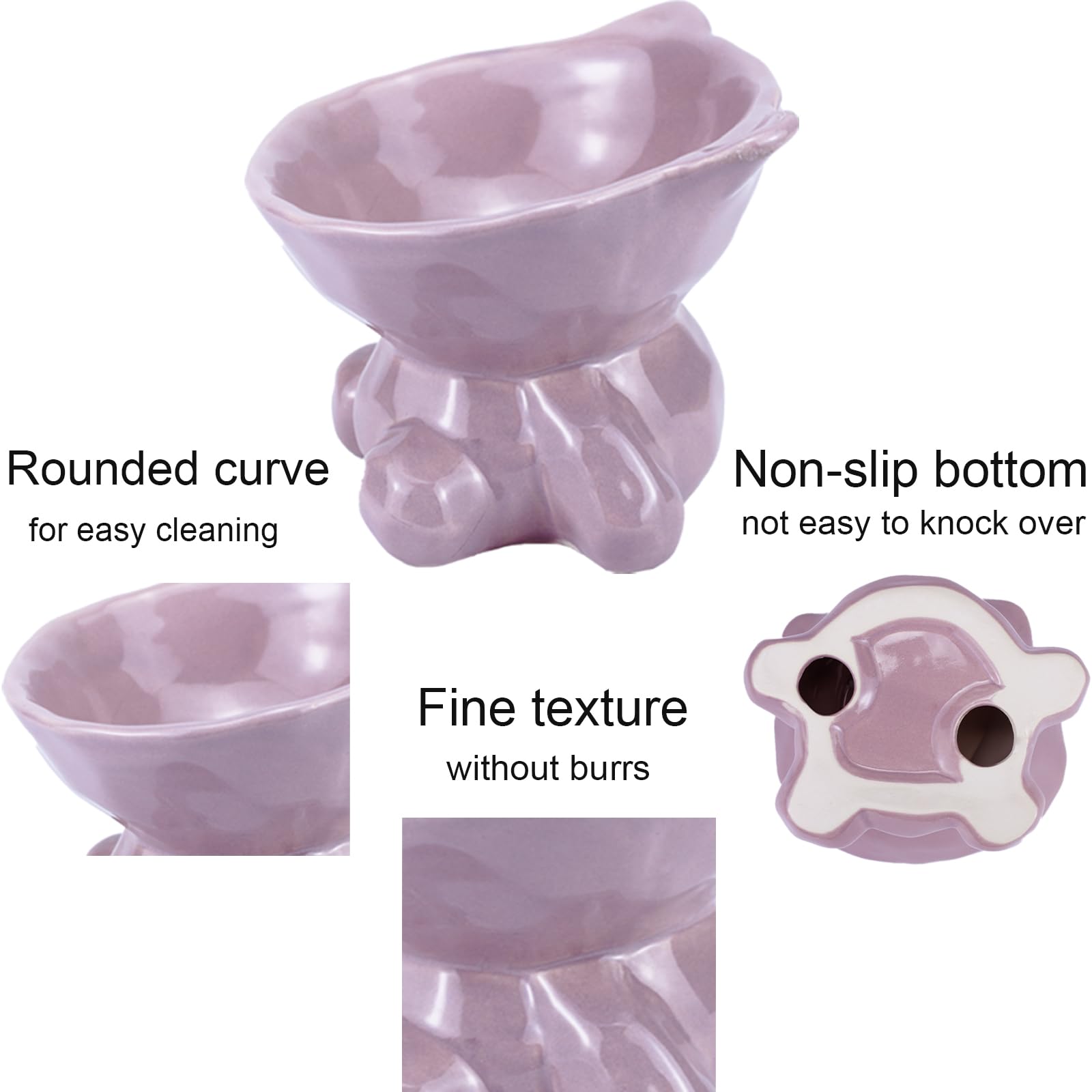 Ceramic Raised Cat Bowls - 5.4 Inch Wide Elevated Cat Food and Water Dishes - Whisker Friendly, Dishwasher & Microwave Safe - Purple Pet Feeding Bowls for Indoor Cats and Small Dogs - Perfect for Stress-Free Mealtime and Stylish Home Decor