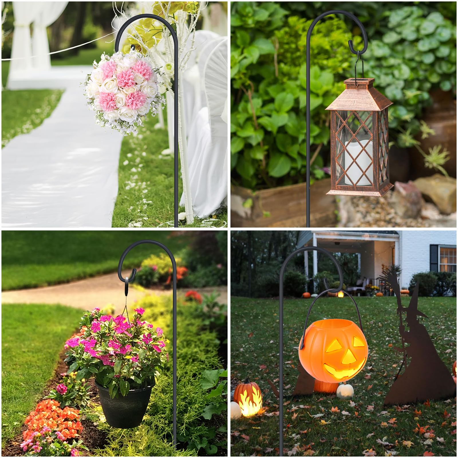 FEED GARDEN Adjustable 32 Inch Small Shepherd Hooks for Outdoor - 2 Pack Heavy Duty Garden Hooks for Hanging Plants, Bird Feeders, Lanterns, Solar Lights, Mason Jars & Wedding Decor - Perfect for Patio, Lawn, Yard & Garden Decoration