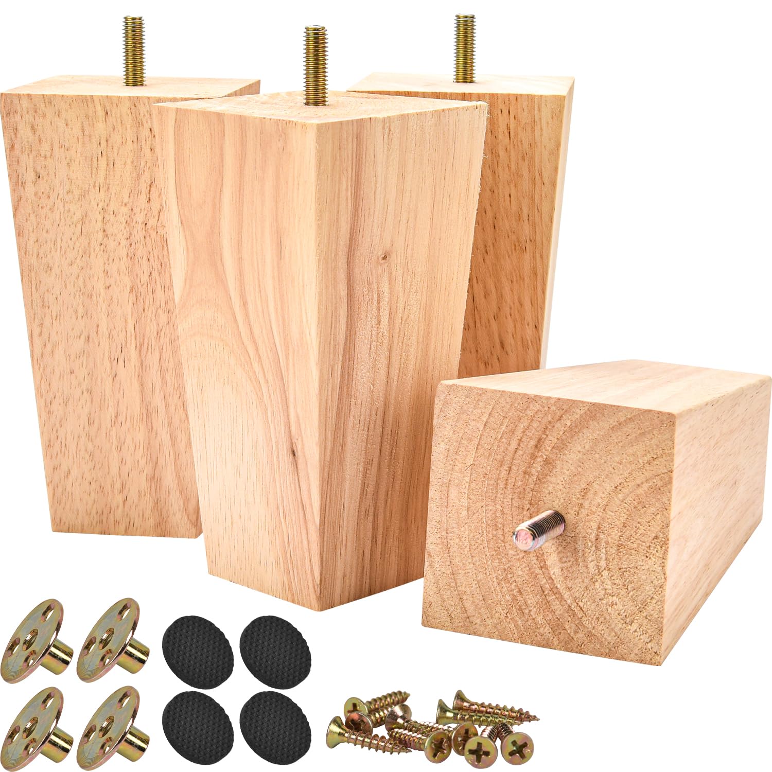 5 Inch Solid Walnut Wood Furniture Legs - Set of 4 Pyramid Sofa Legs with 5/16