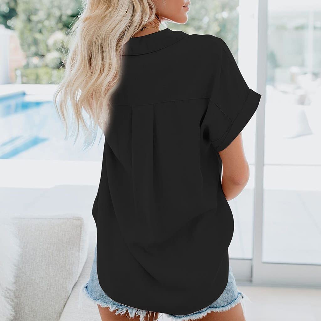 GOKKILRW Women's Short Sleeve Button Down Shirt - Cotton Linen Blend Collared V-Neck Top for Business Casual & Summer Wear | Office, Travel, and Everyday Outfits