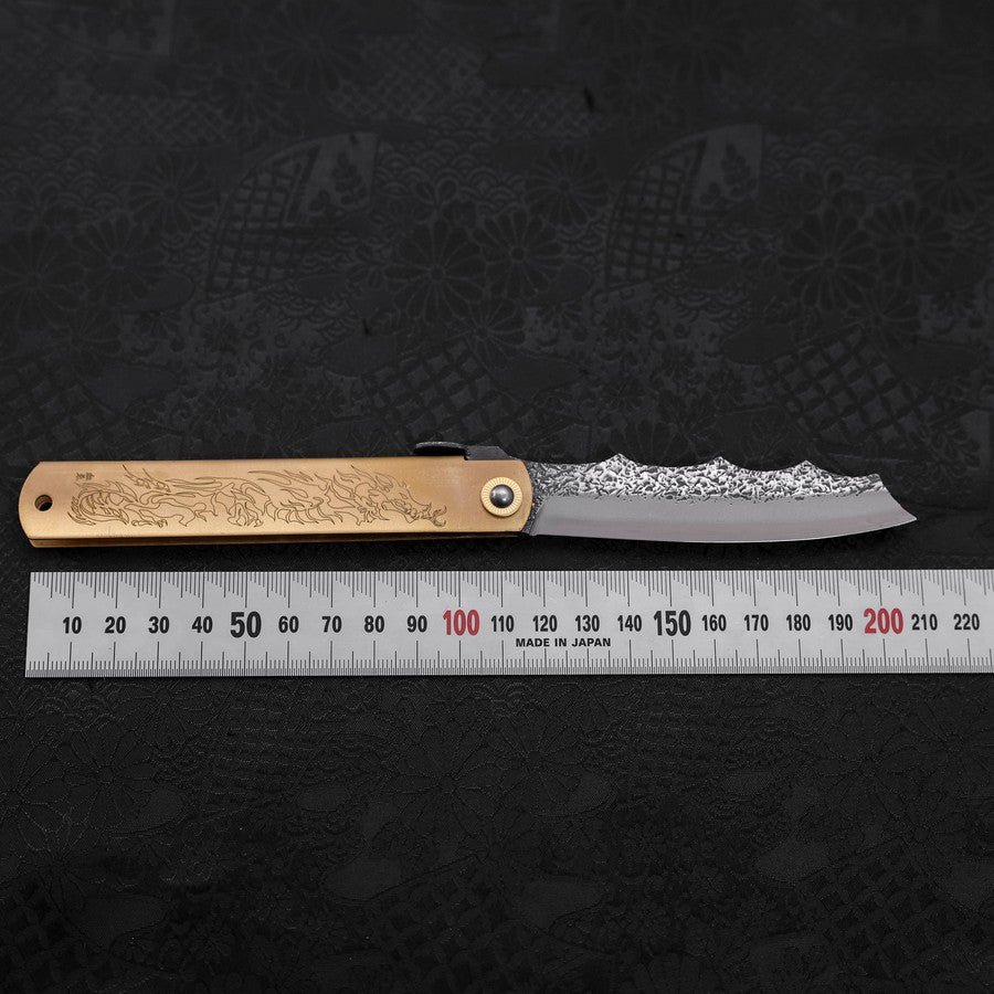 Ryubu Dragon Brass Higonokami Aogami 120mm Japanese Folding Pocket Knife - Perfect for Camping, Hiking & Everyday Carry (EDC)