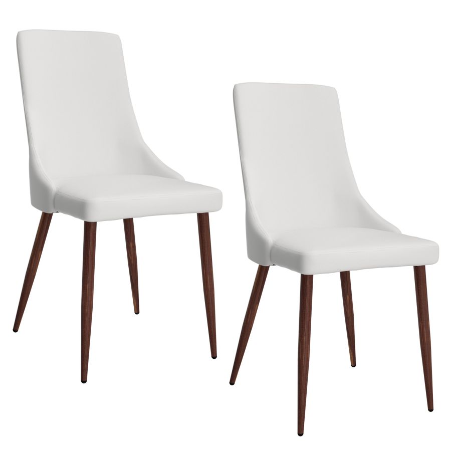 Cora Faux Leather Dining Chairs Set of 2 - White & Walnut Modern Kitchen Chairs for Dining Room, Breakfast Nook, and Home Office